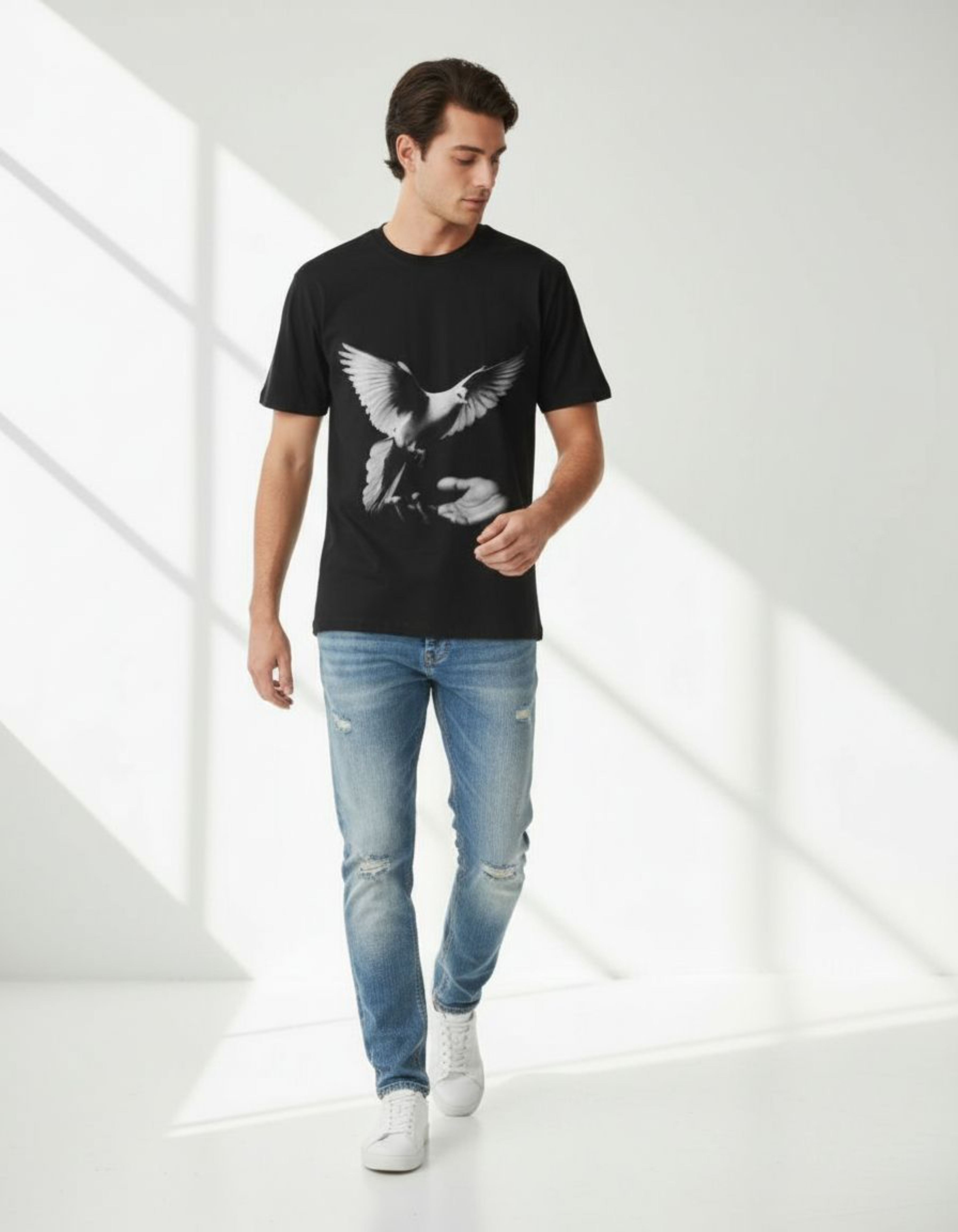 Black Pigeon Printed T-Shirt