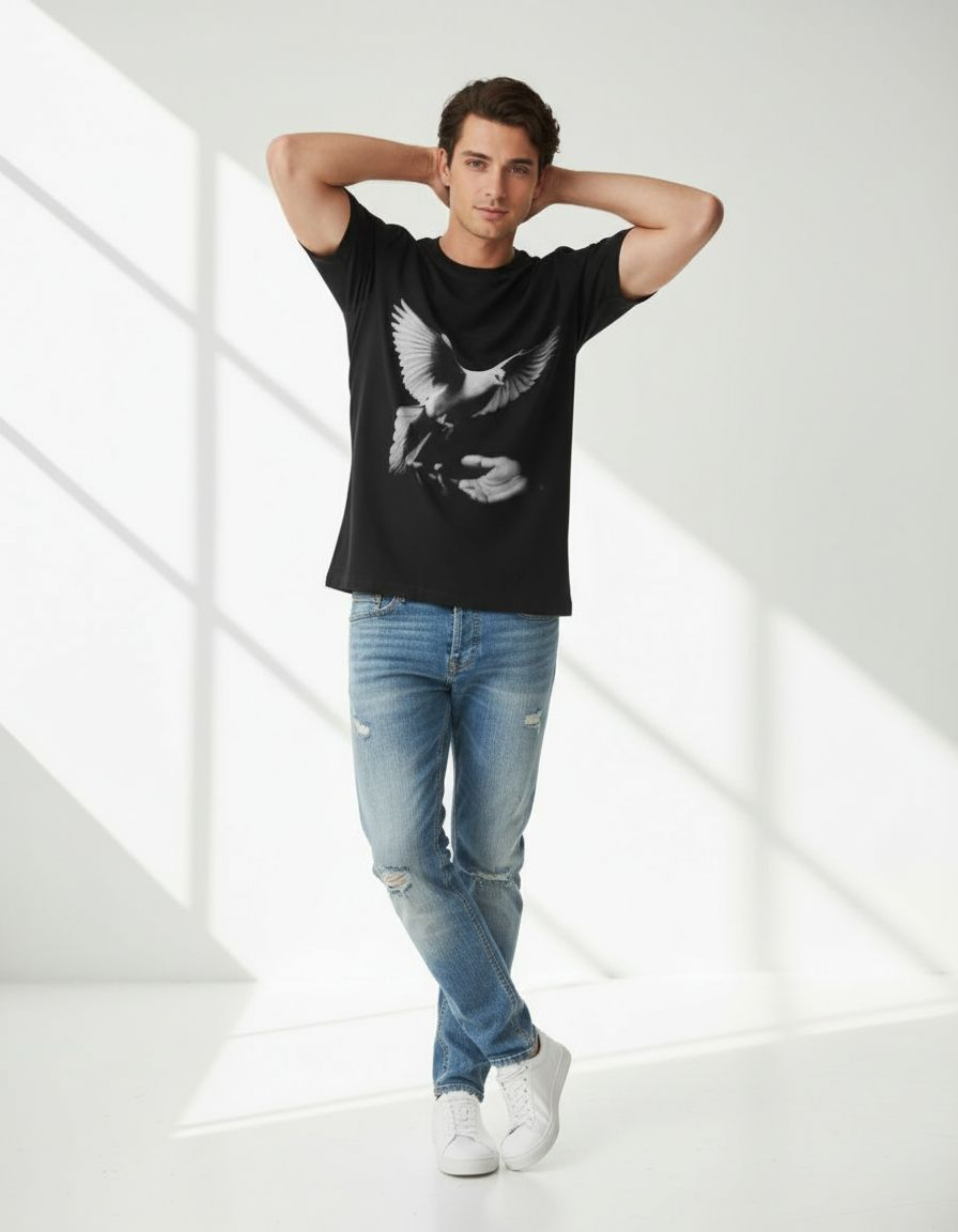 Black Pigeon Printed T-Shirt