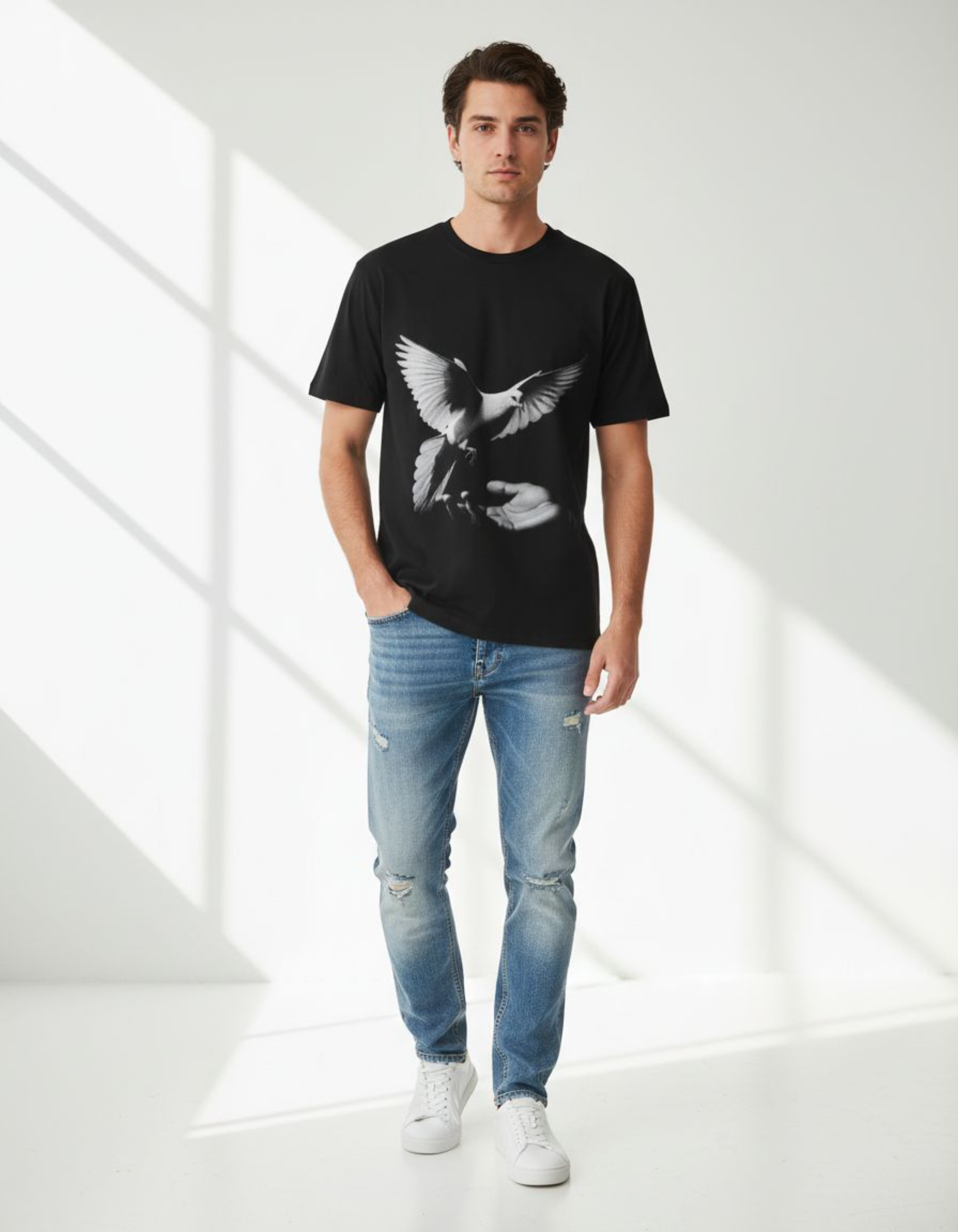 Black Pigeon Printed T-Shirt