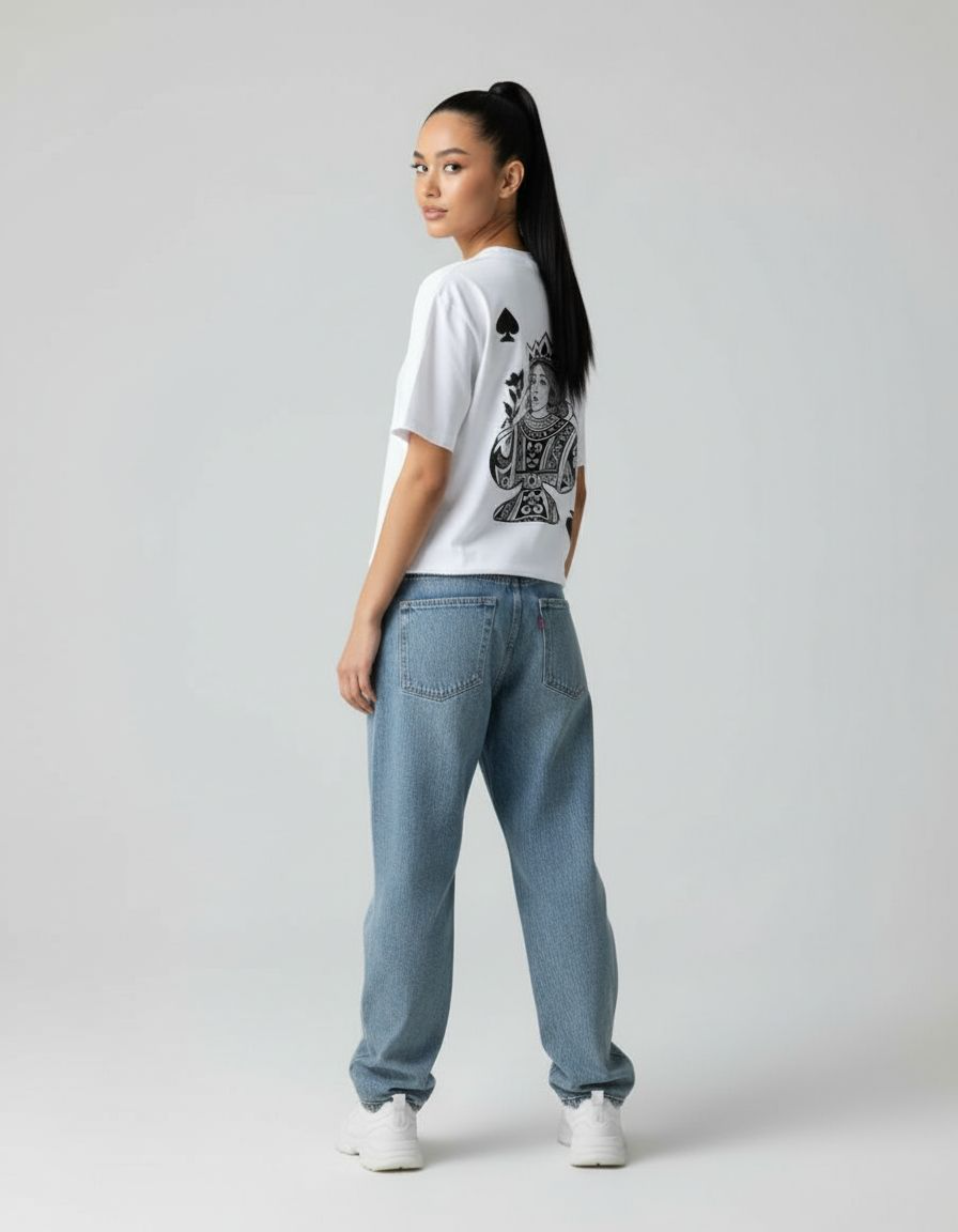 White Queen of Hearts Oversized Printed T-Shirt