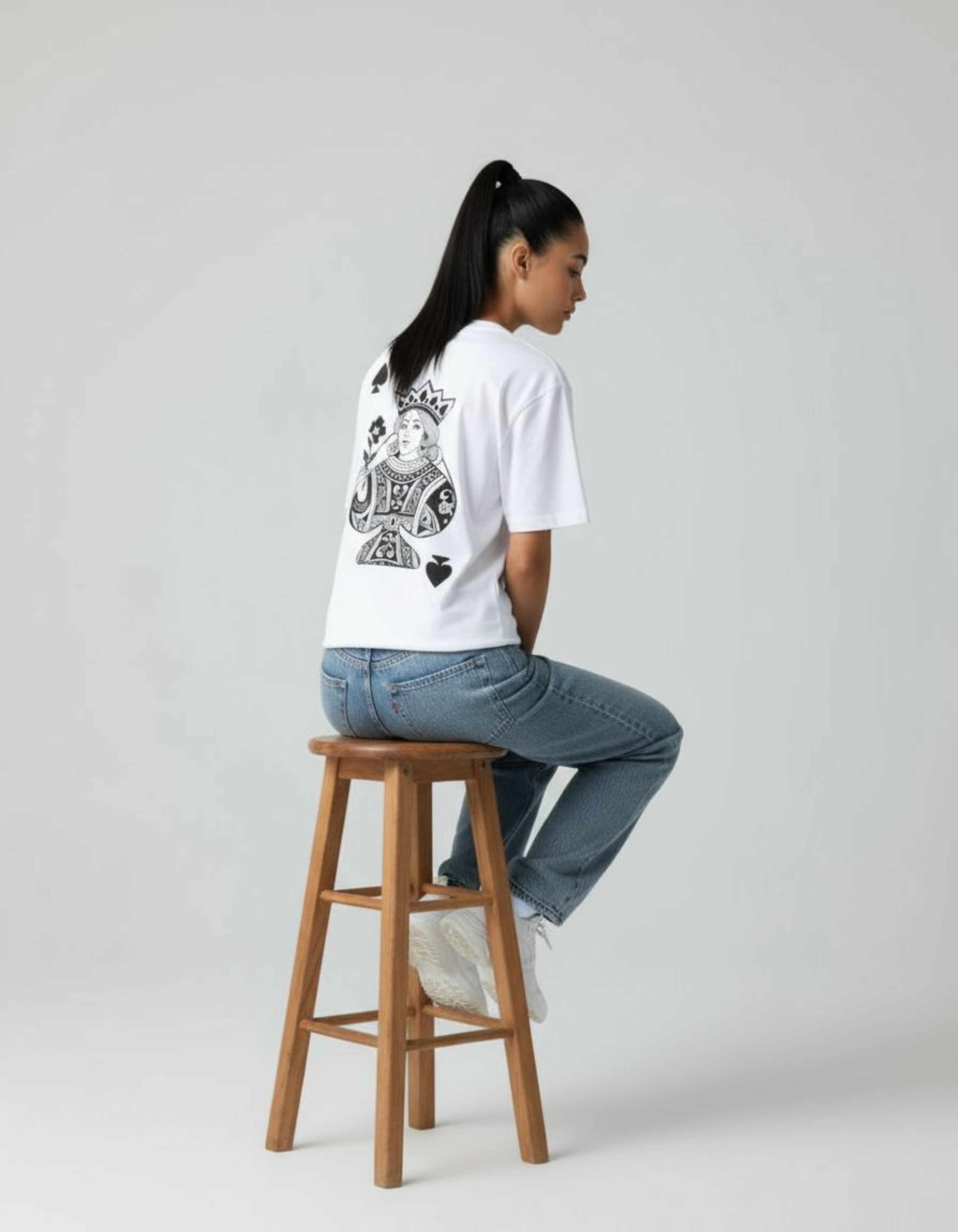 White Queen of Hearts Oversized Printed T-Shirt