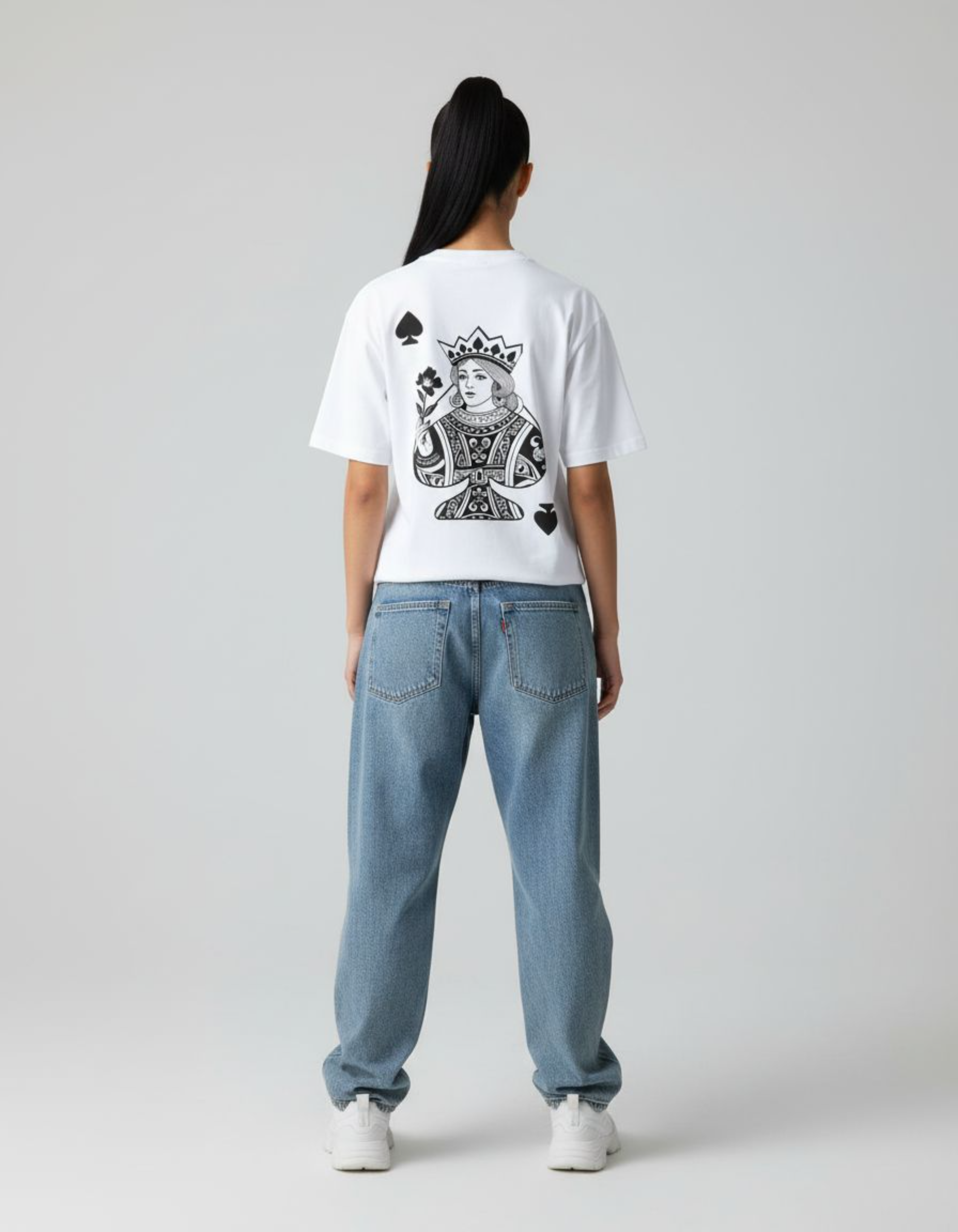 White Queen of Hearts Oversized Printed T-Shirt