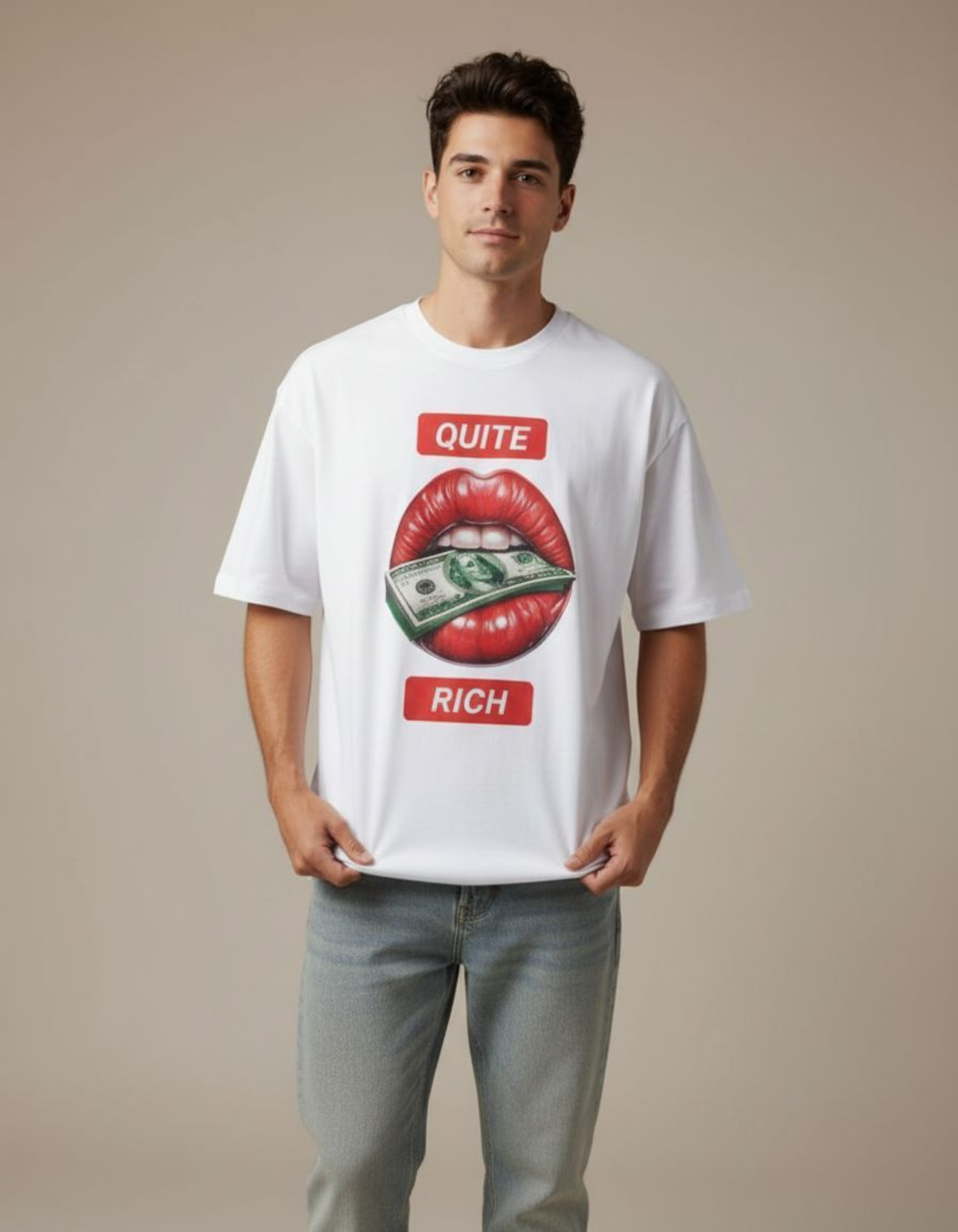 White Quite Rich Oversized Printed T-Shirt