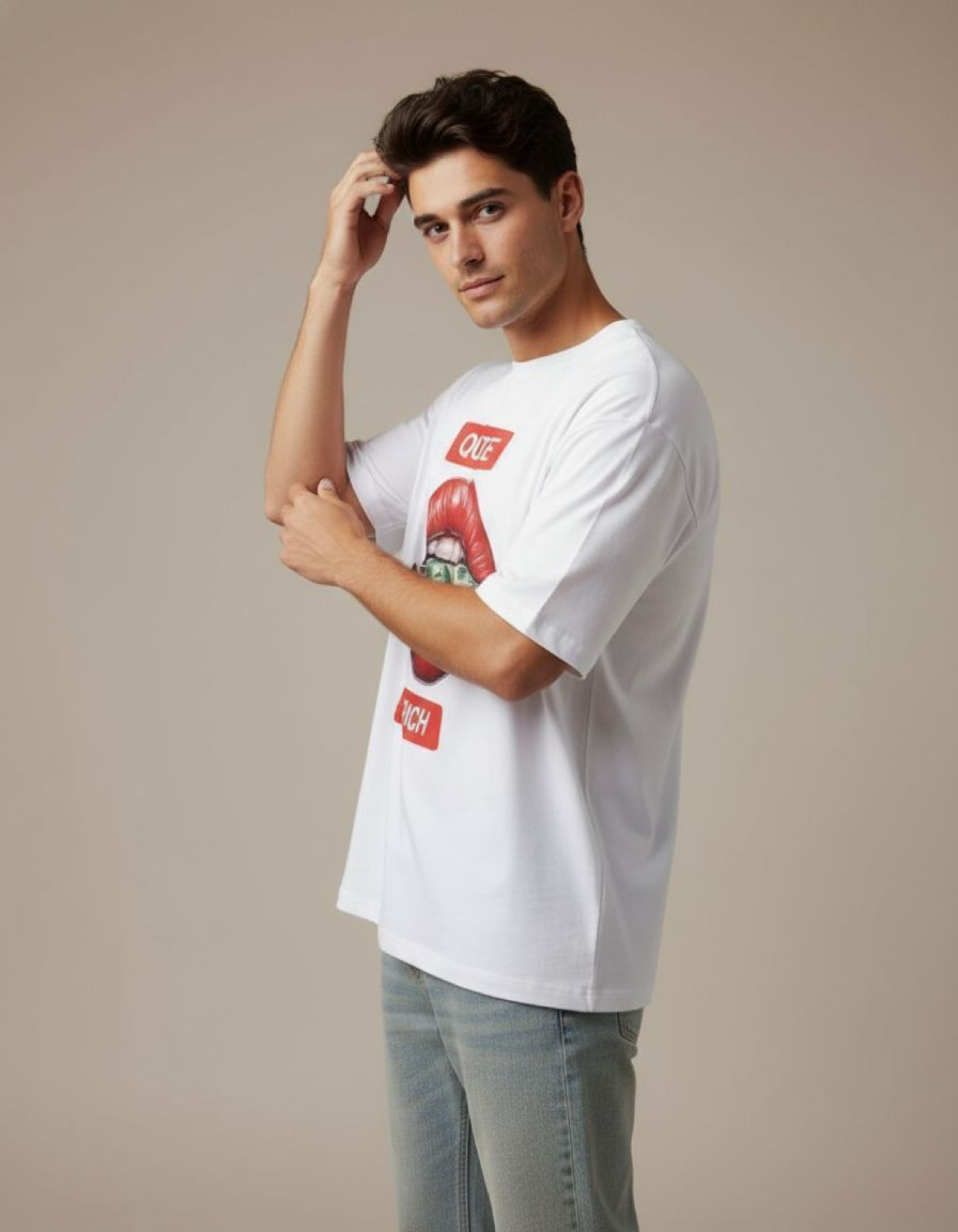 White Quite Rich Oversized Printed T-Shirt