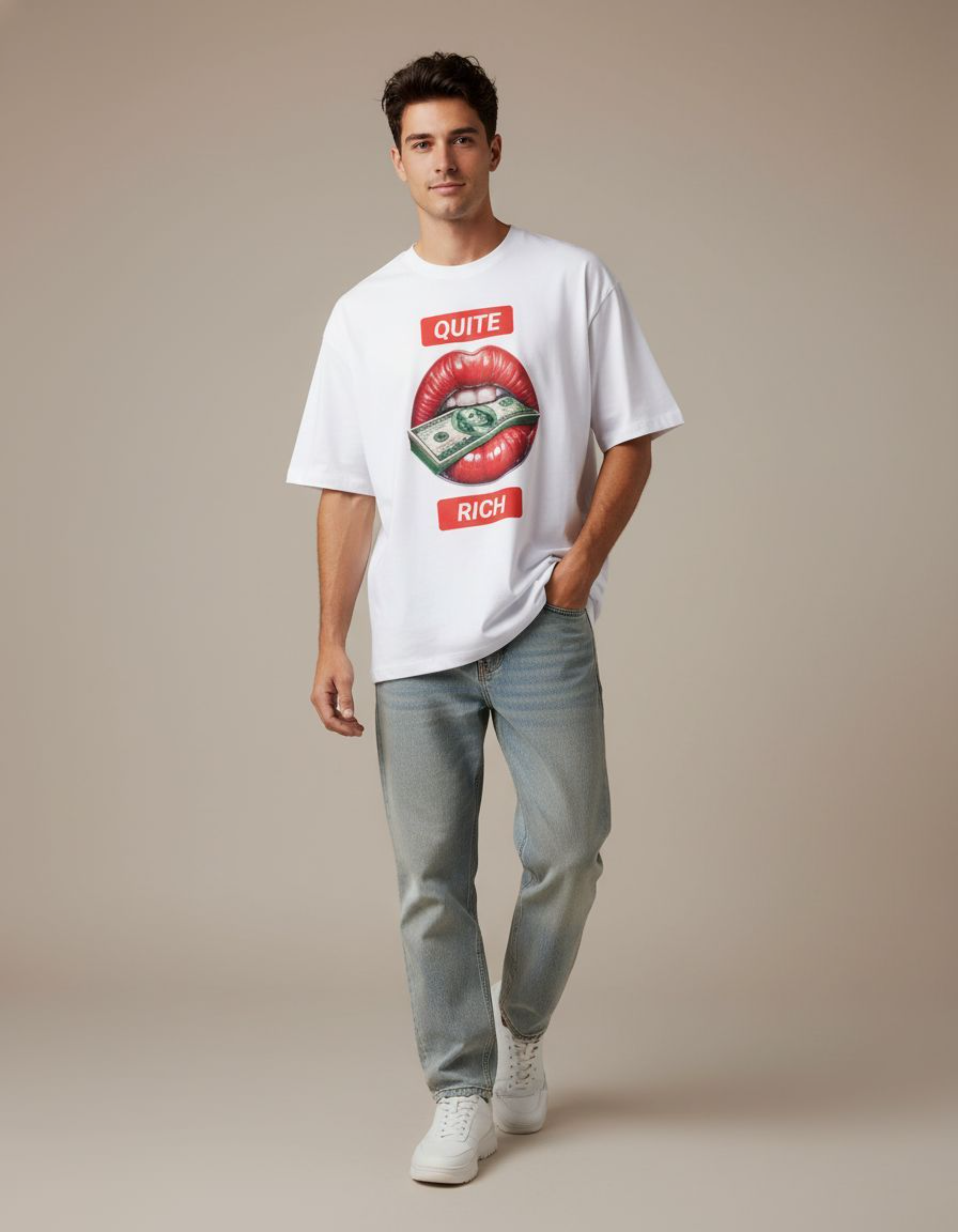 White Quite Rich Oversized Printed T-Shirt