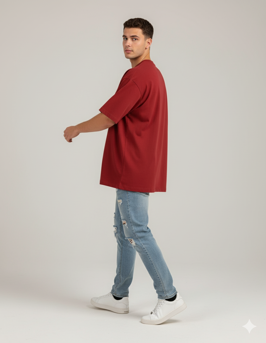 Red Respect the Locals Oversized Typography T-Shirt