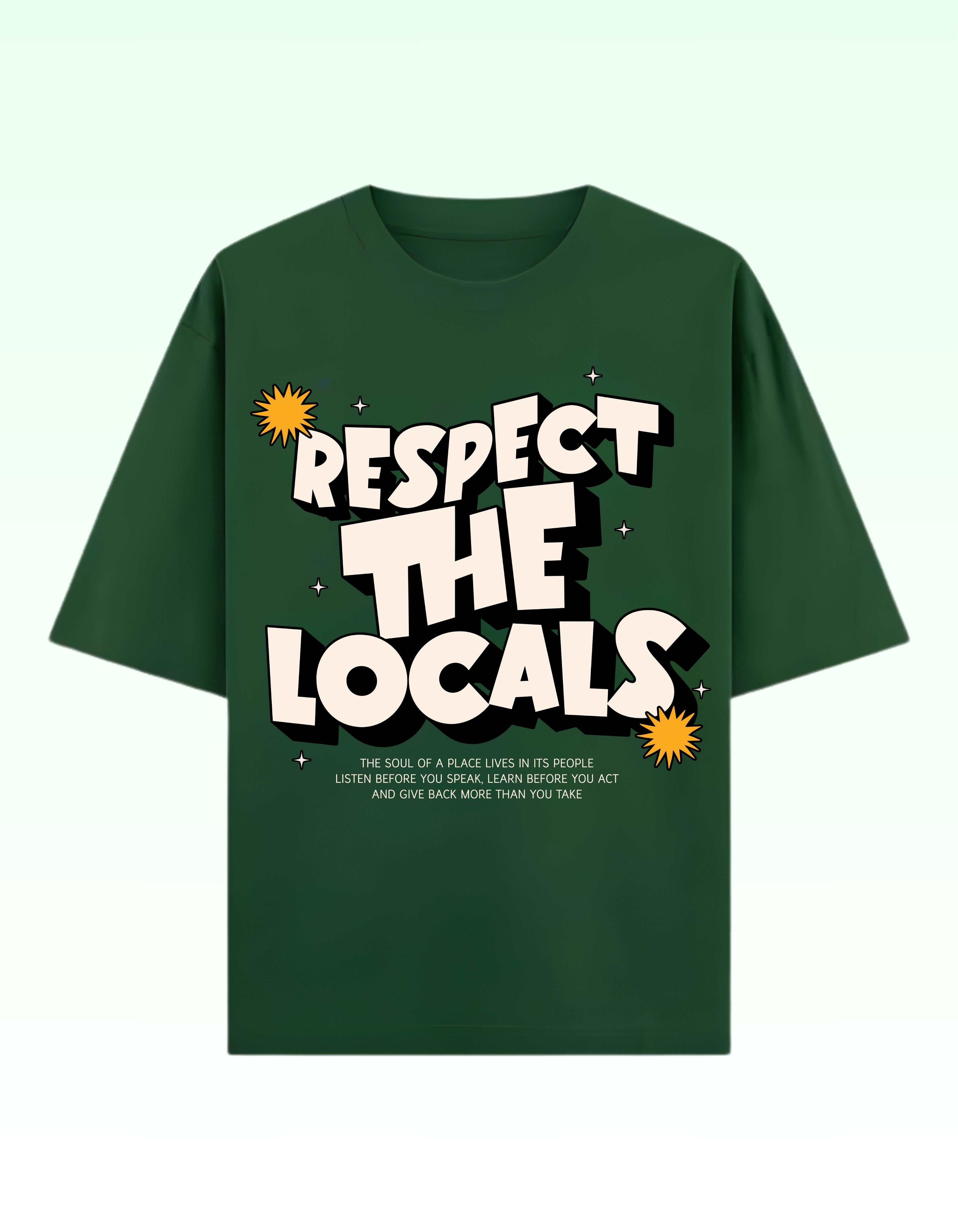 Bottle Green Respect the Locals Oversized Typography T-Shirt