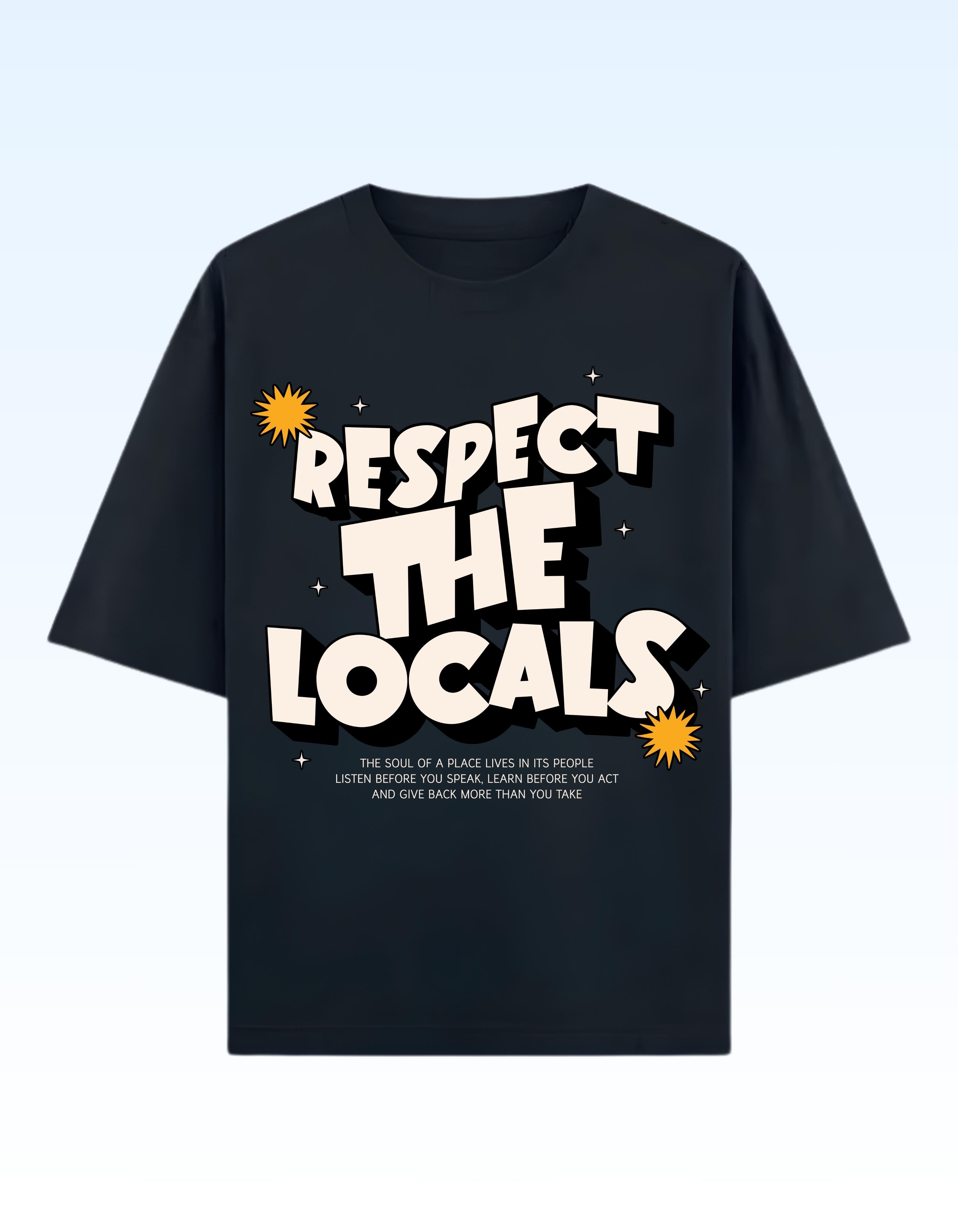 Navy Blue Respect the Locals Oversized Typography T-Shirt