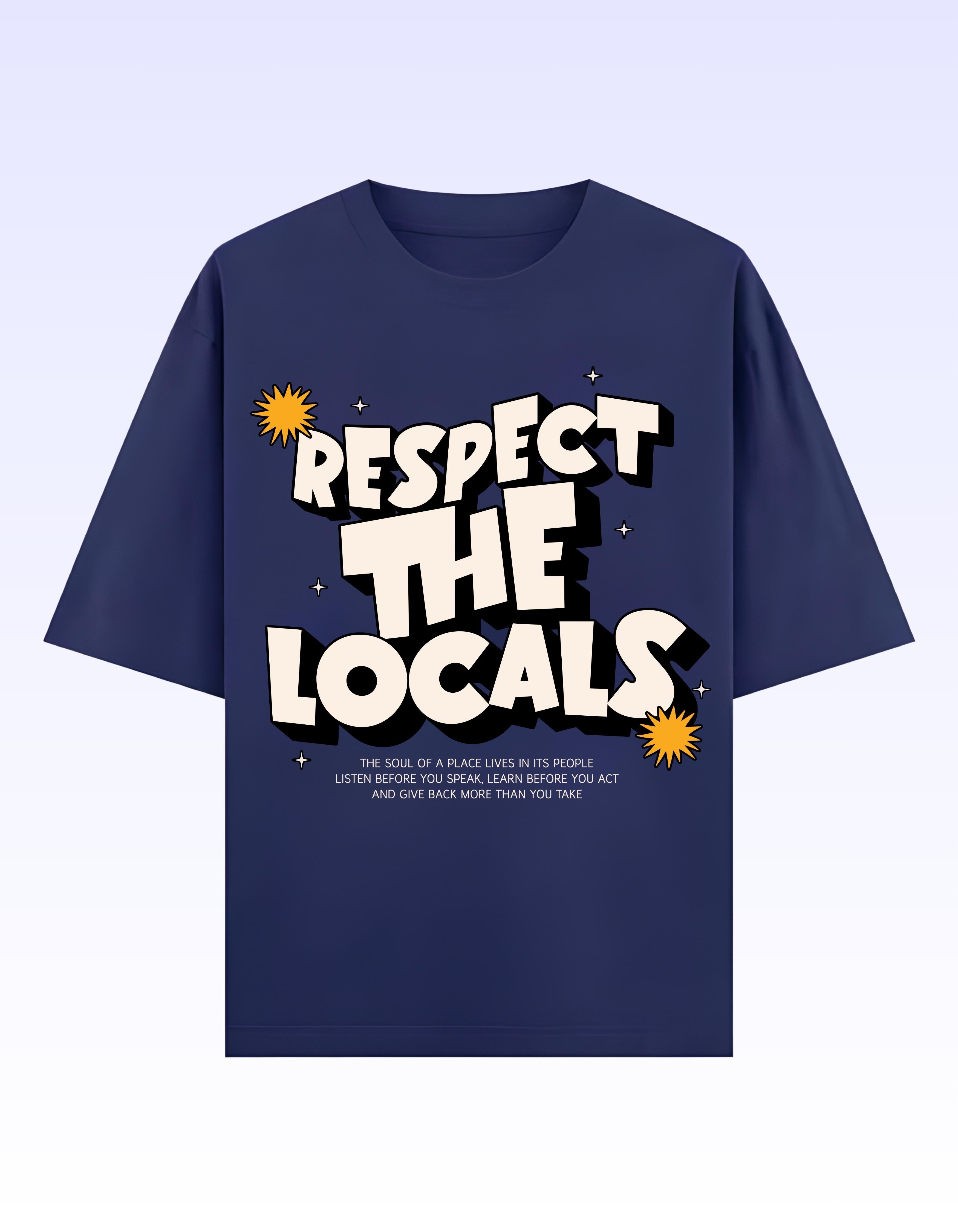 Royal Blue Respect the Locals Oversized Typography T-Shirt