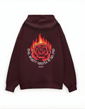 Maroon Rosefire Printed Oversized Hoodie