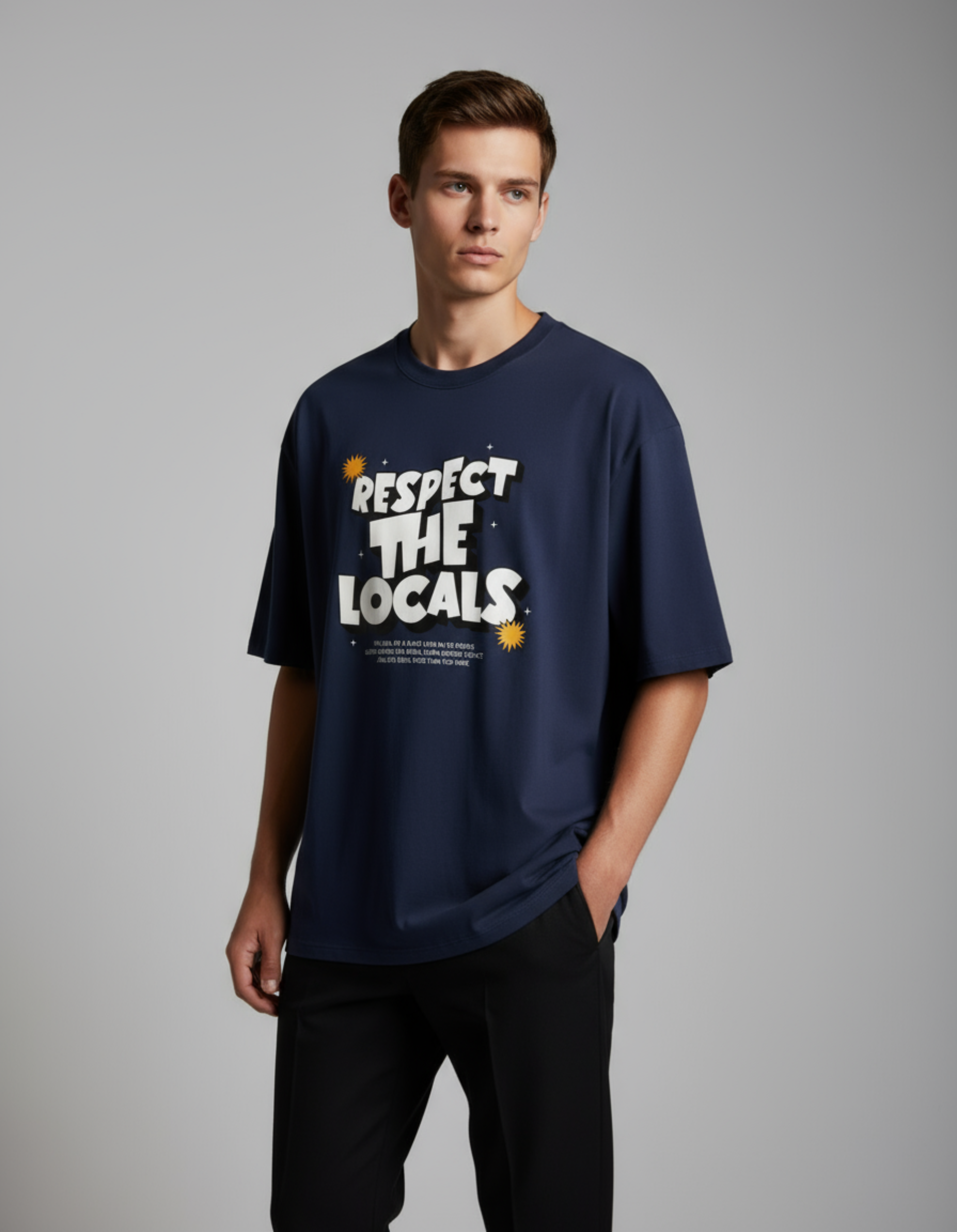 Royal Blue Respect the Locals Oversized Typography T-Shirt