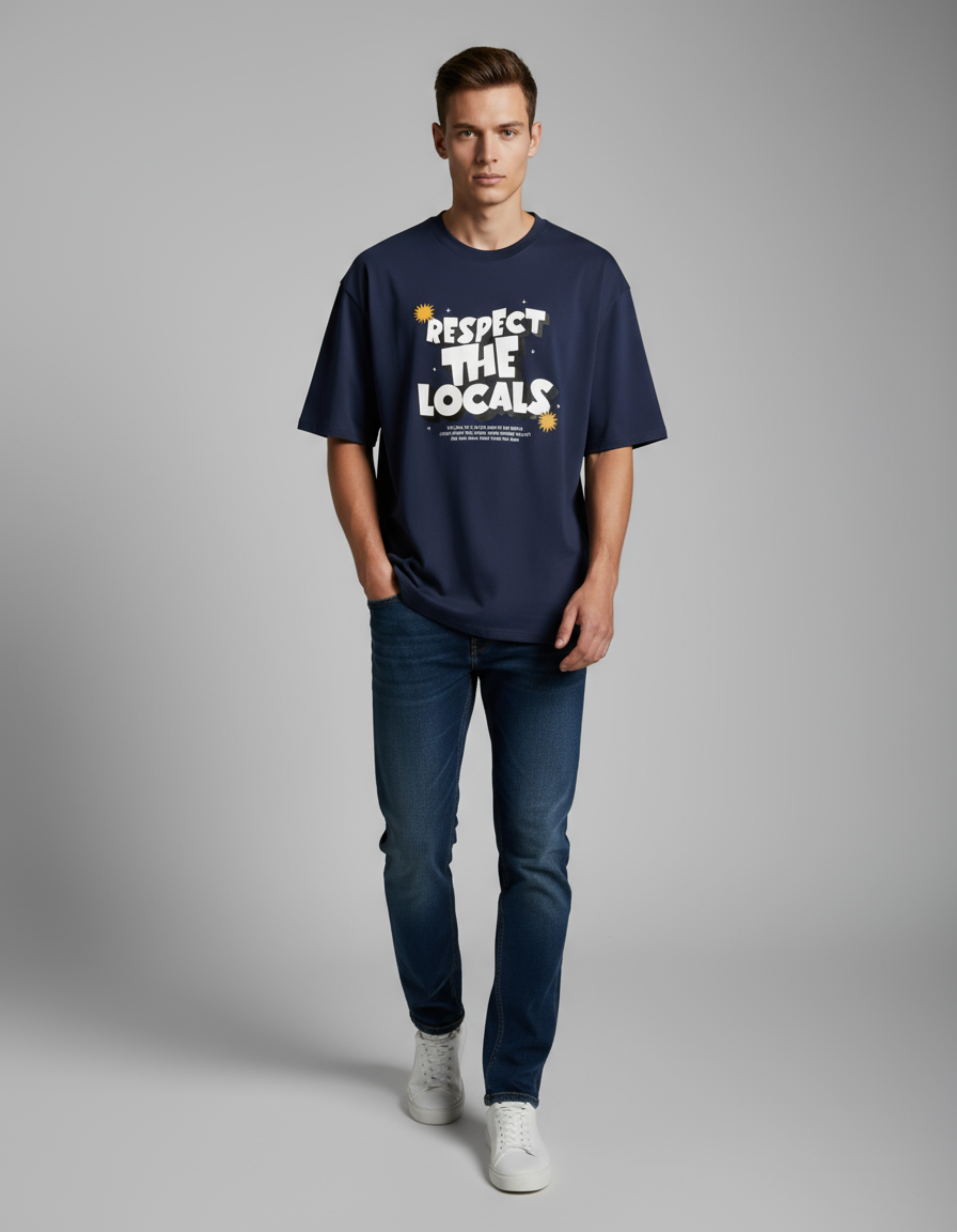 Royal Blue Respect the Locals Oversized Typography T-Shirt