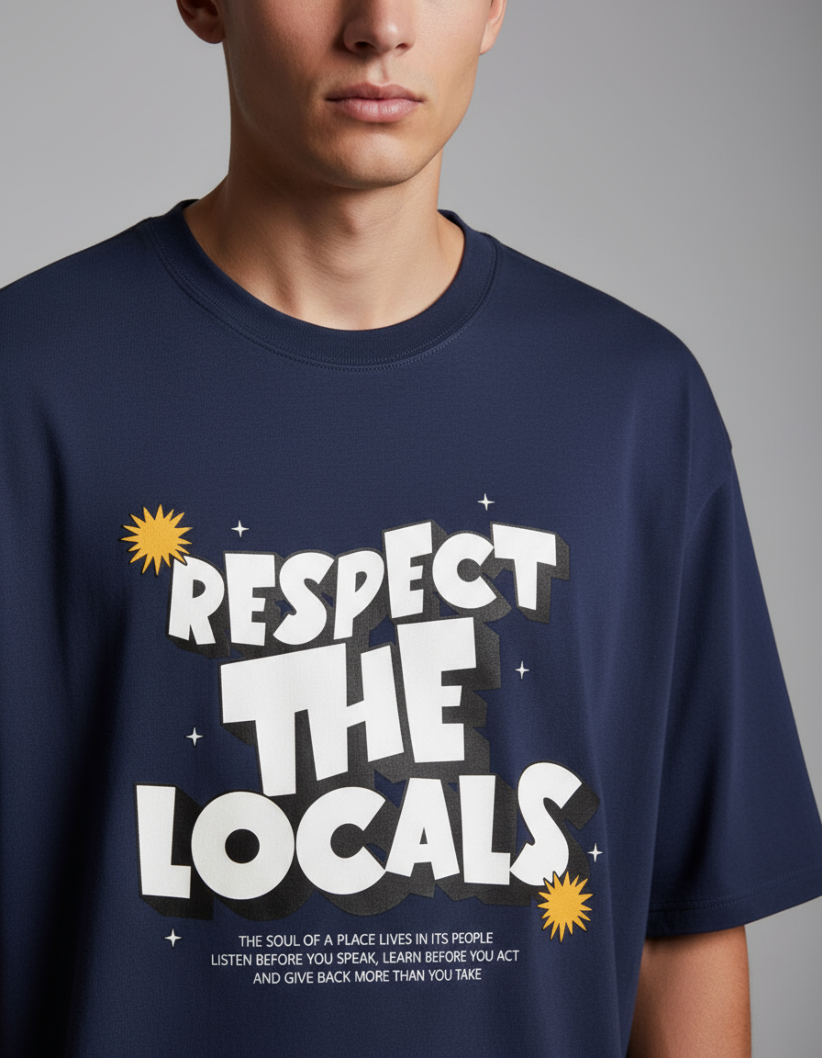 Royal Blue Respect the Locals Oversized Typography T-Shirt