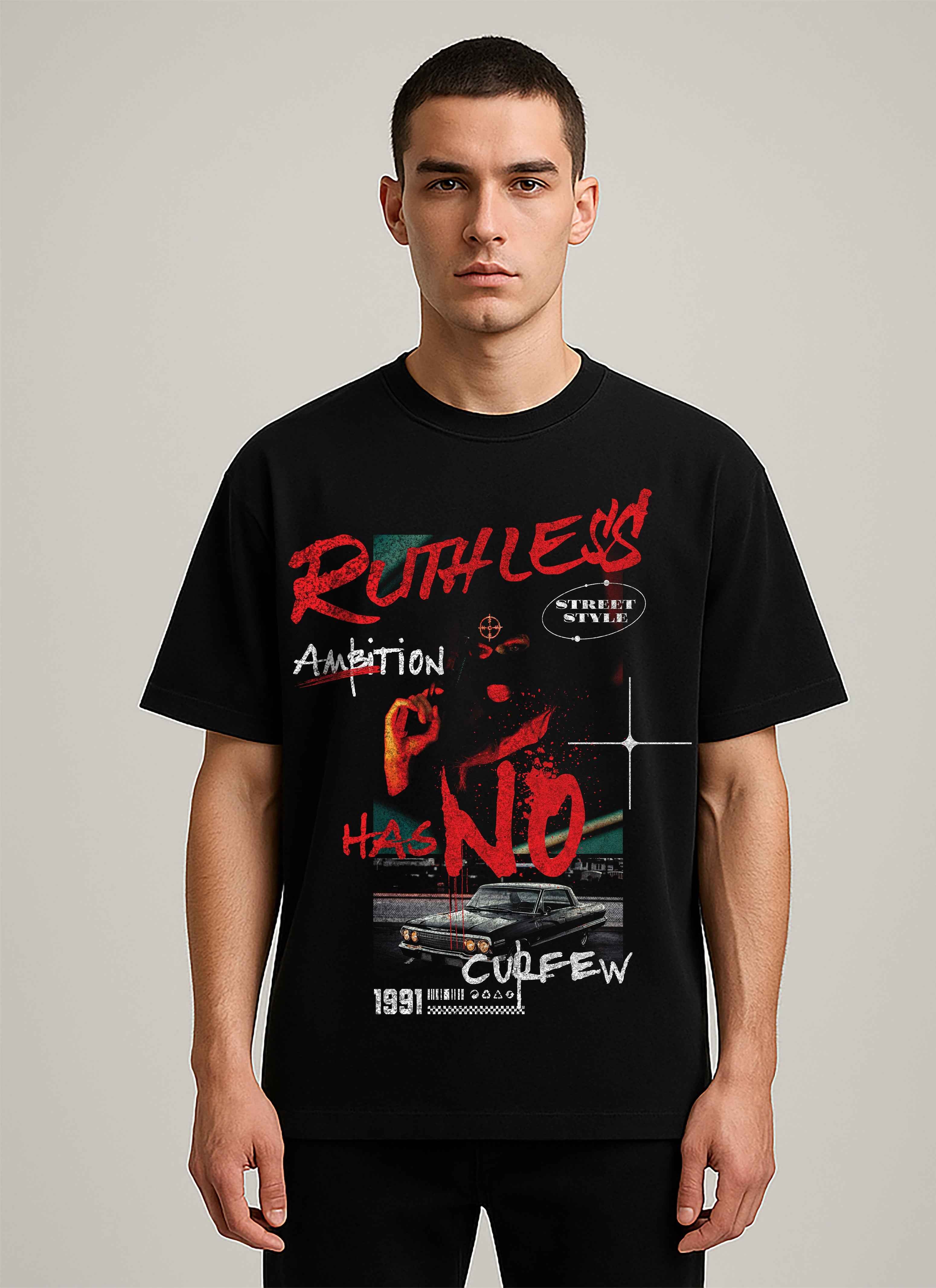 Black Ruthless Ambition Printed Oversized T-Shirt