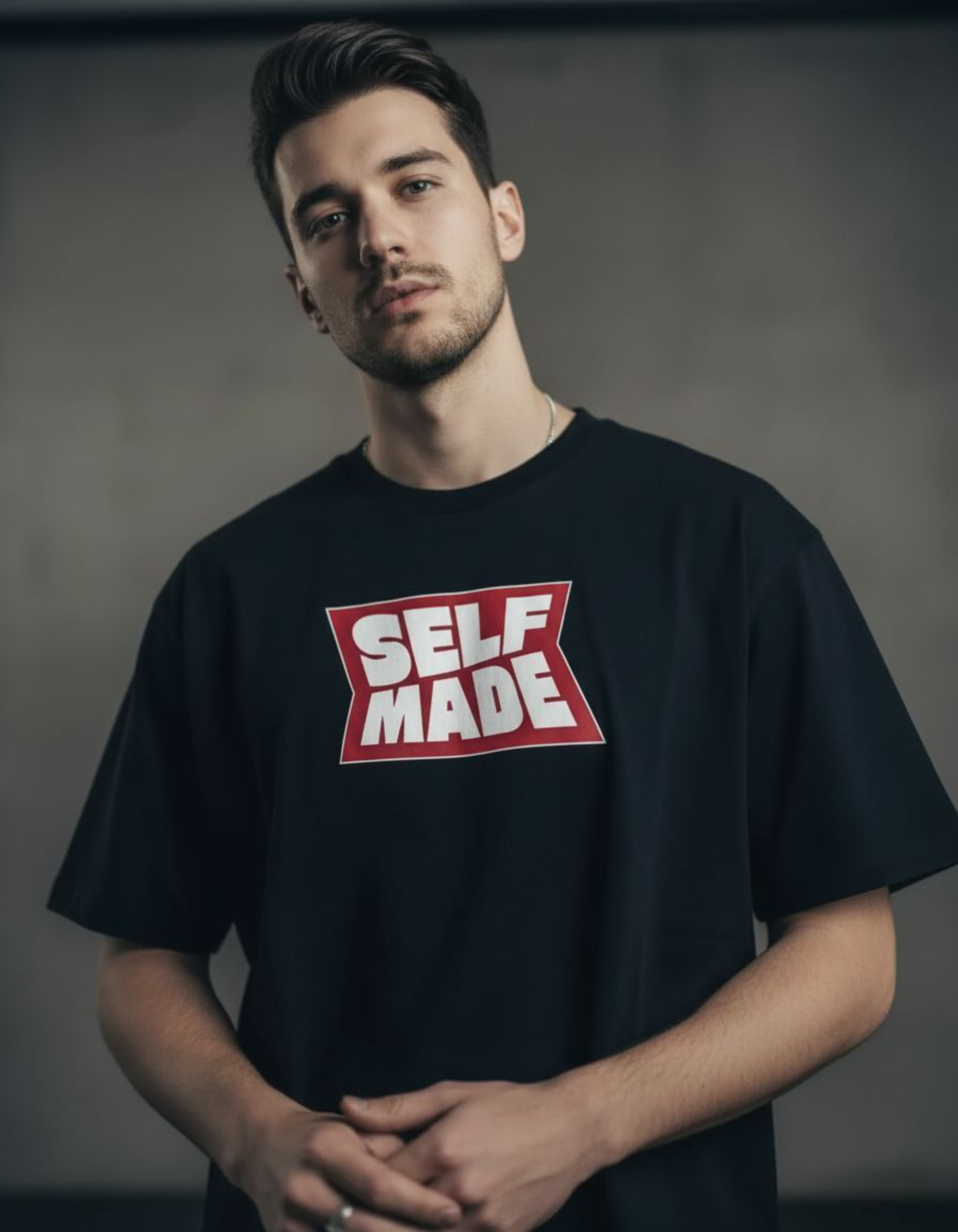 Navy Blue Self Made Oversized Typography T-Shirt