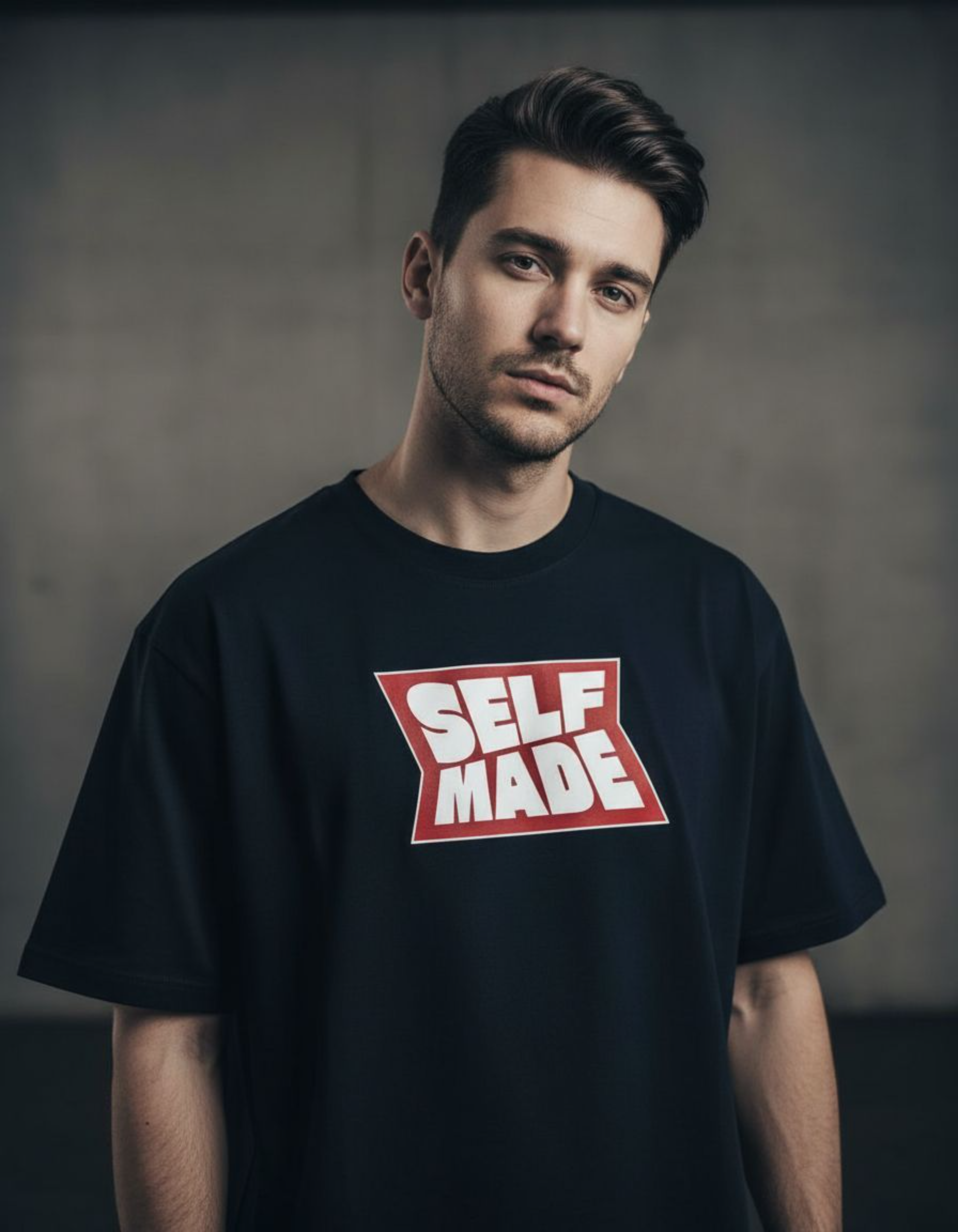 Navy Blue Self Made Oversized Typography T-Shirt