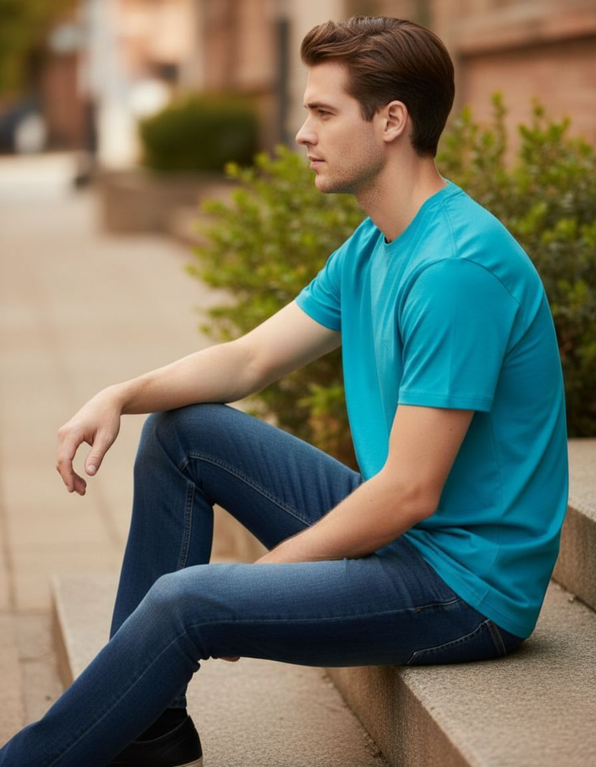 Solid Sky Blue Regular Fit T-Shirt