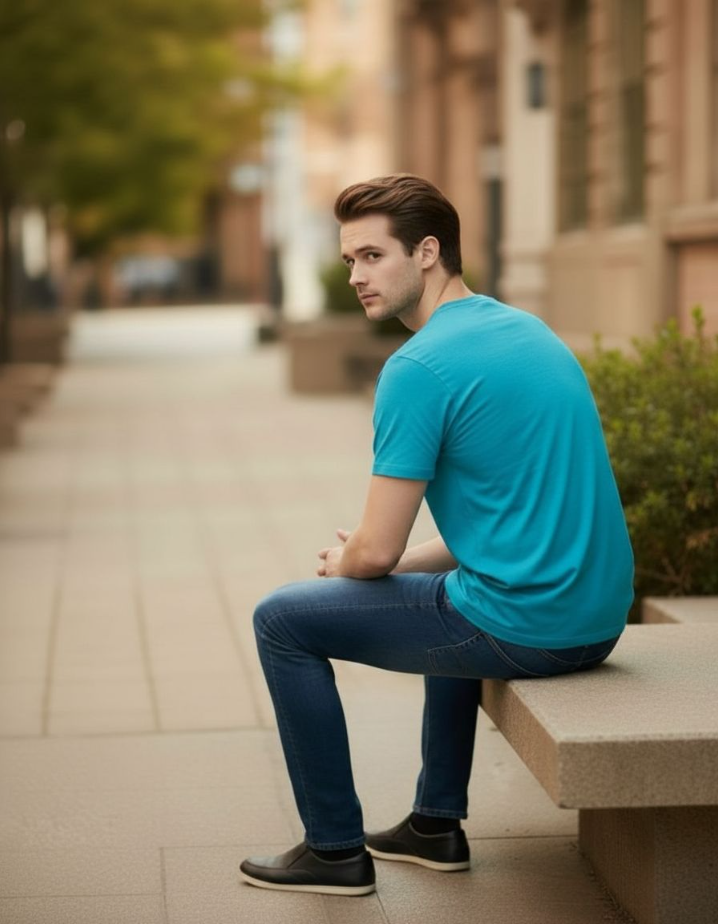Solid Sky Blue Regular Fit T-Shirt