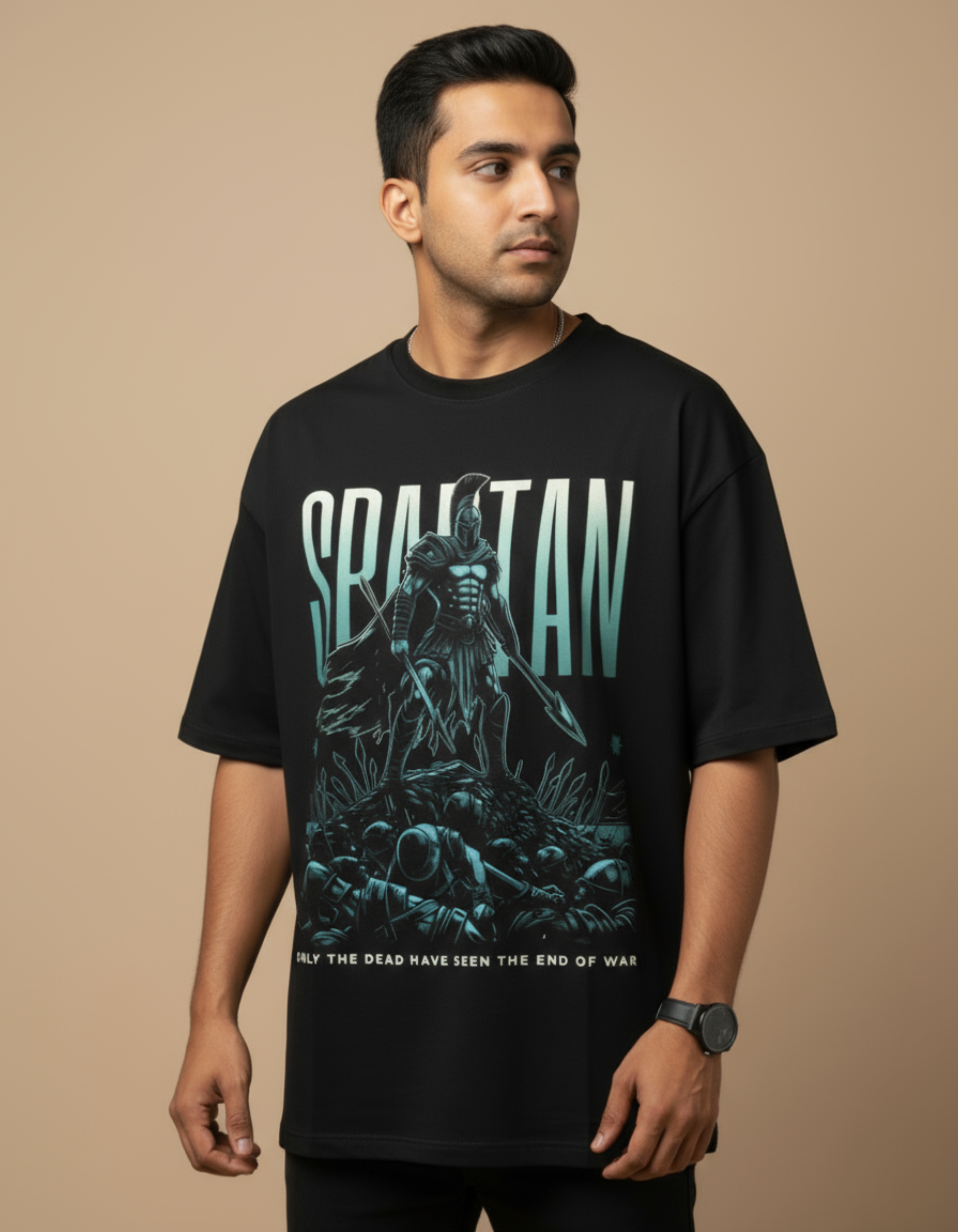 Black Spartan Printed Oversized T-Shirt