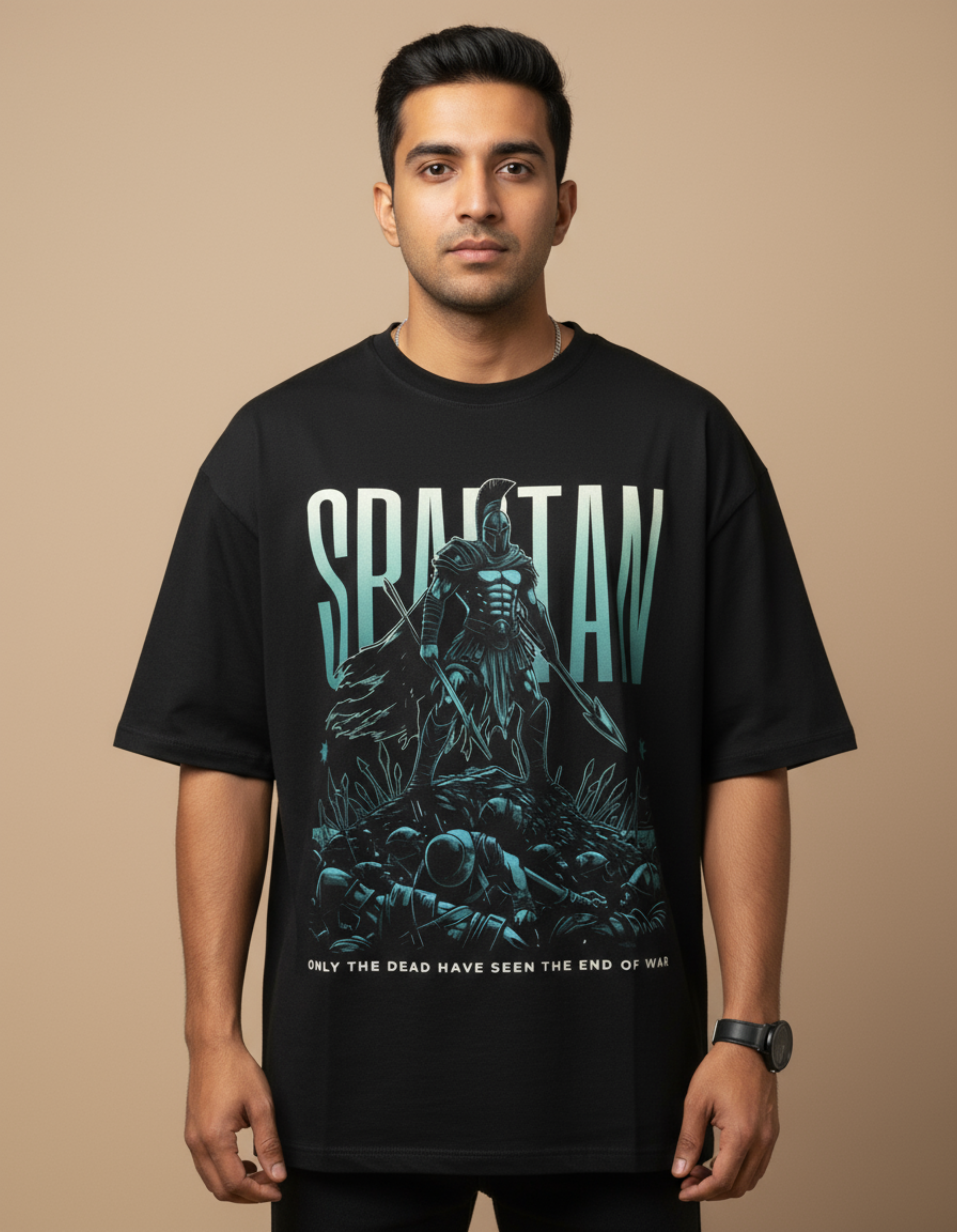 Black Spartan Printed Oversized T-Shirt