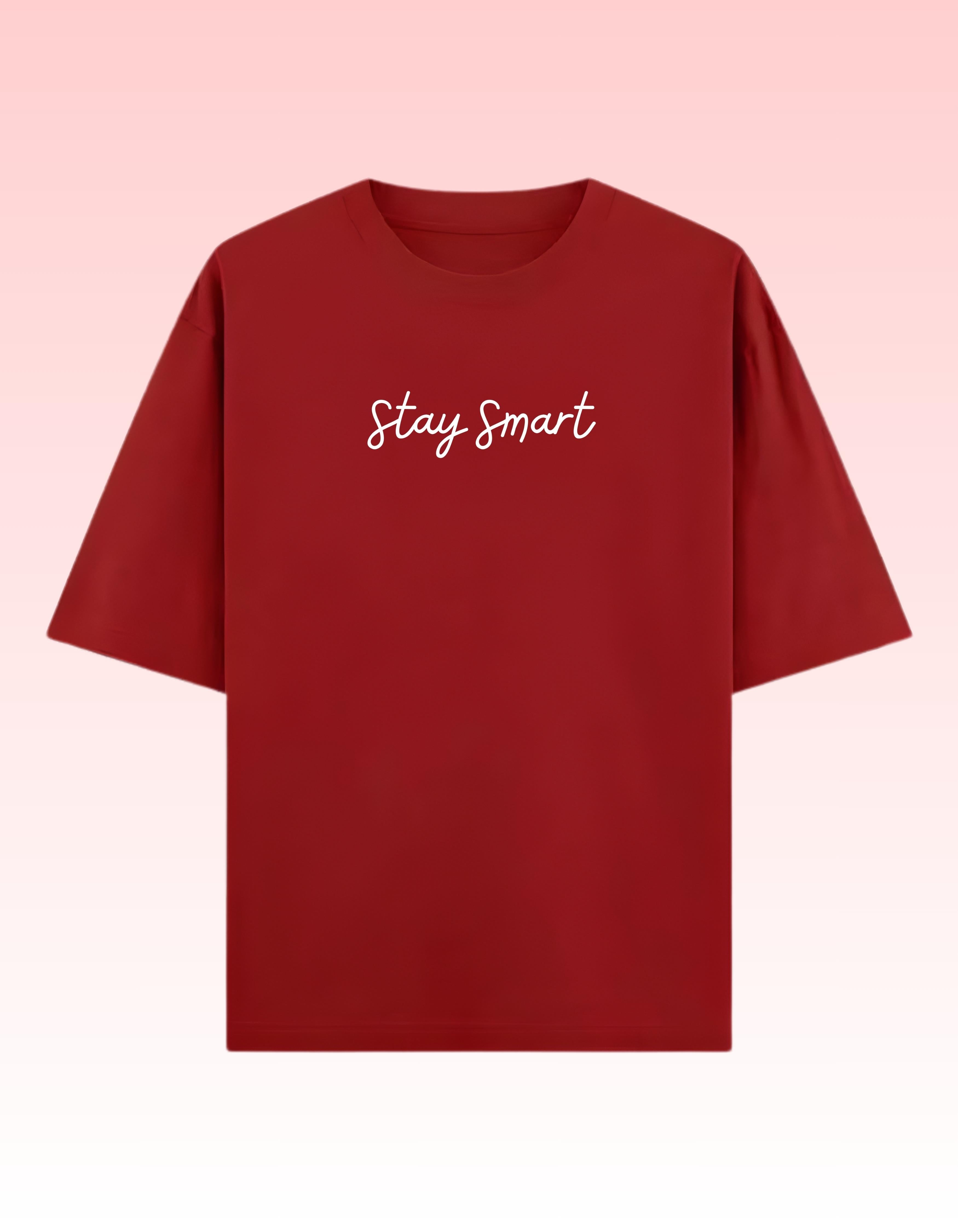 Red Stay Smart Oversized Typography T-Shirt