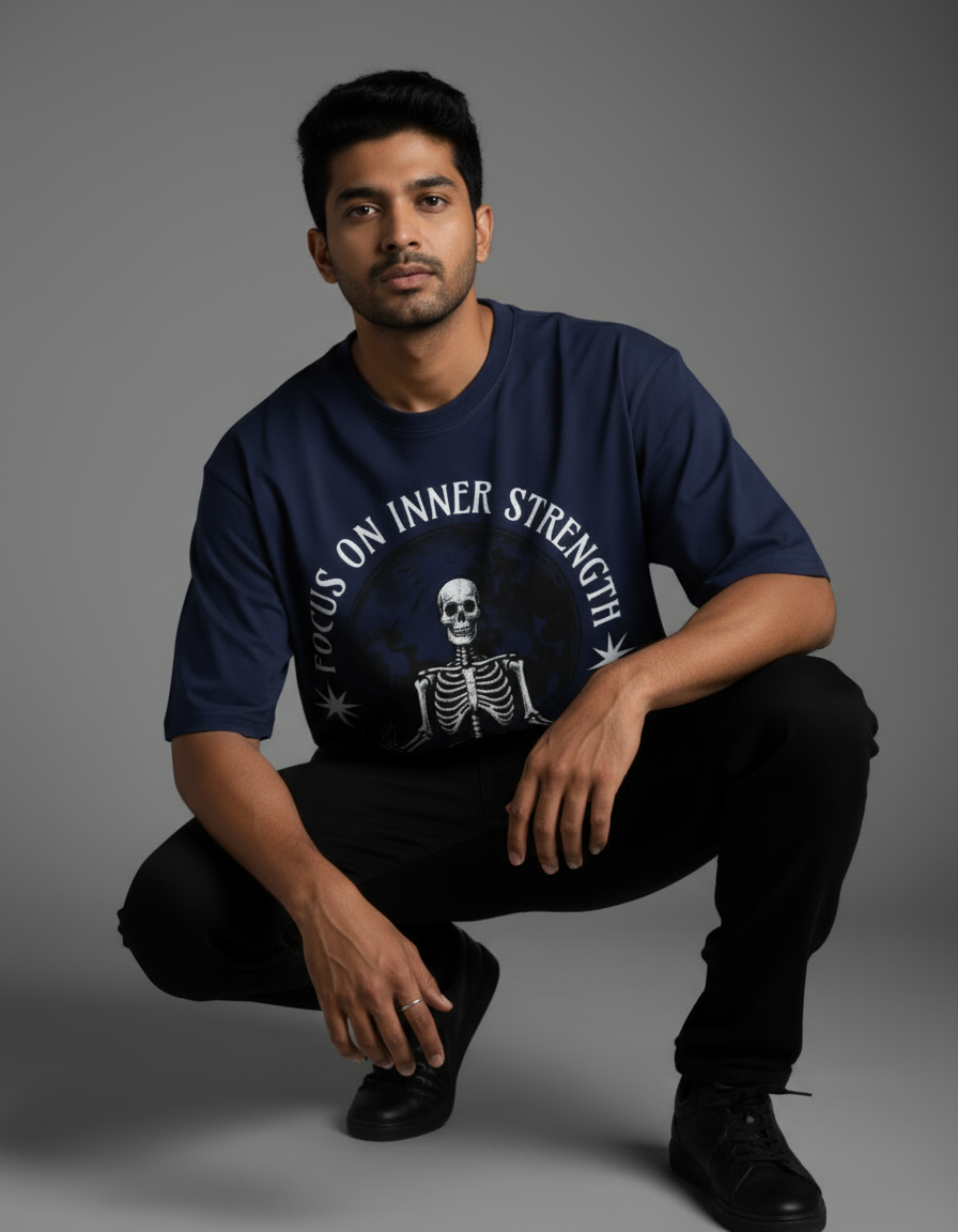 Royal Blue Strength Printed Oversized T-Shirt