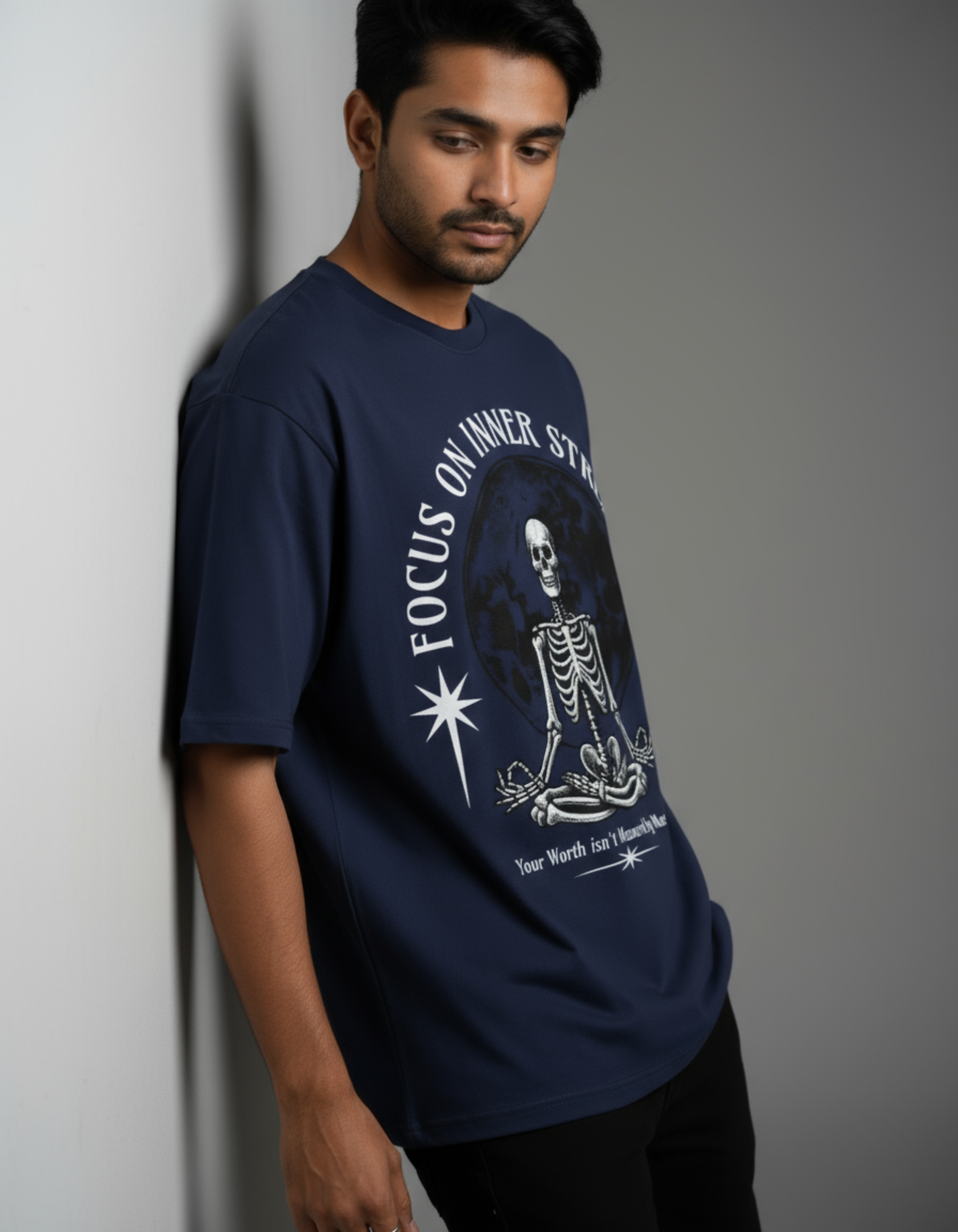 Royal Blue Strength Printed Oversized T-Shirt