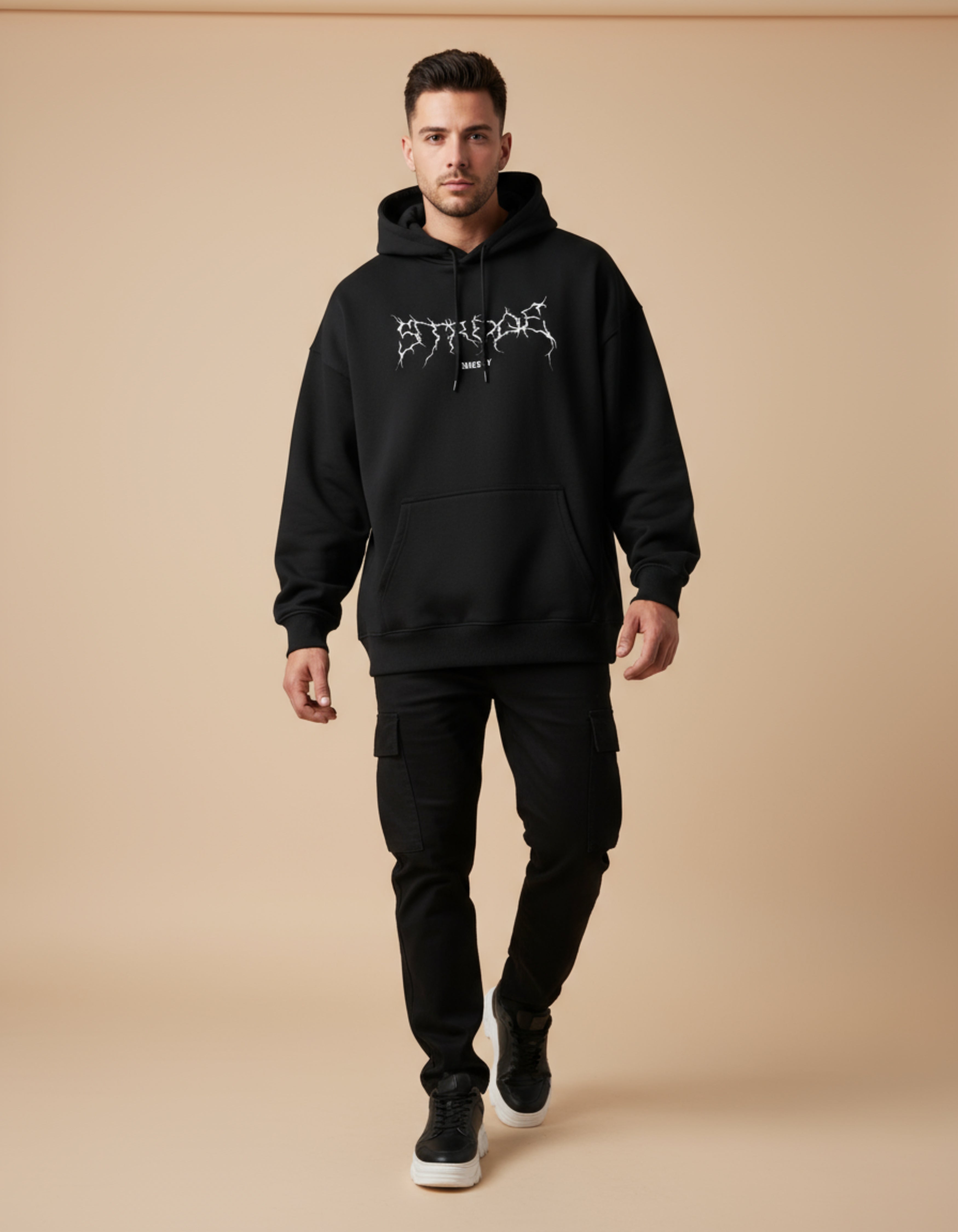 Black Stroqe Metallica Typography Oversized Hoodie