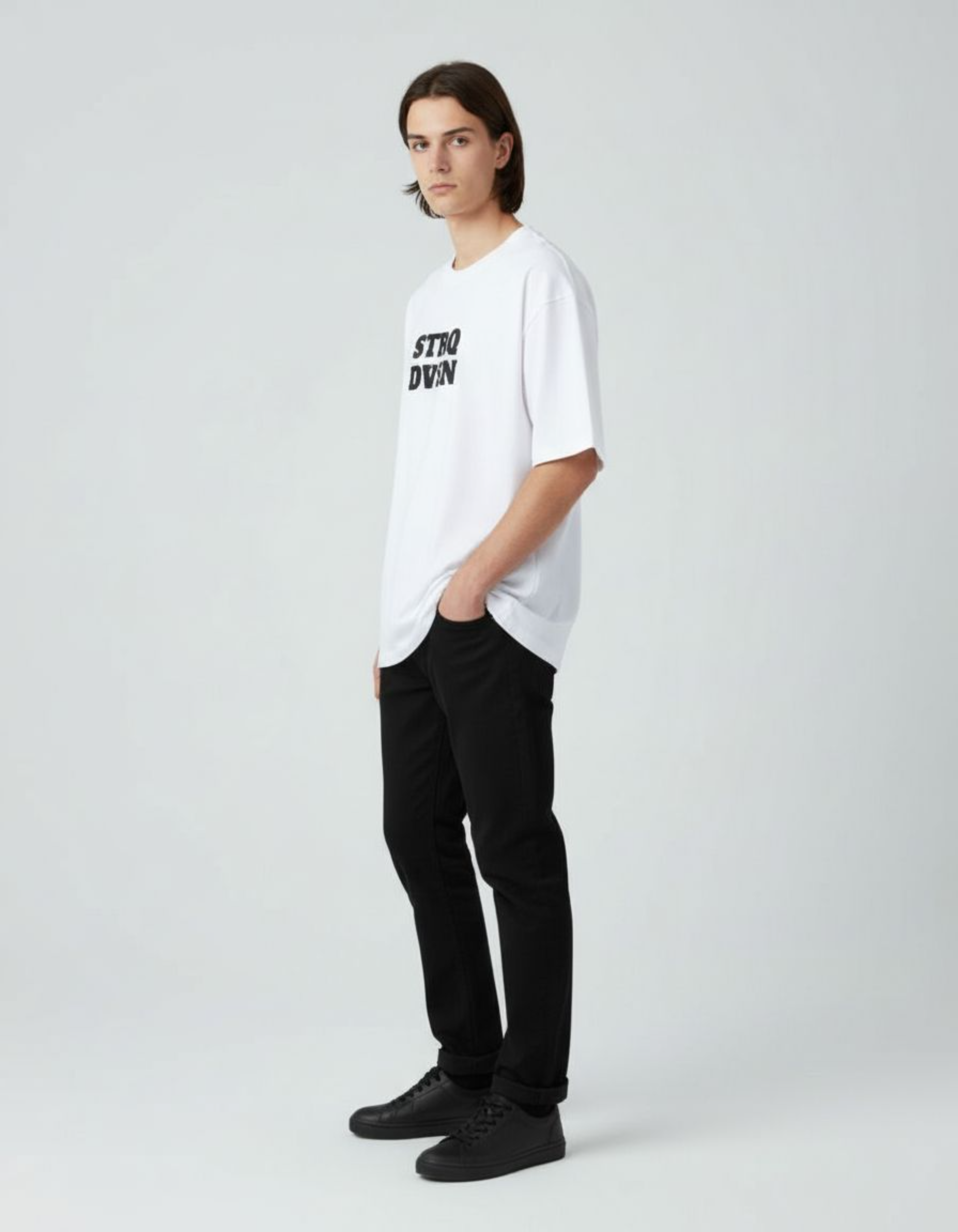 White STRQ DVSN Oversized Puff Print T-Shirt