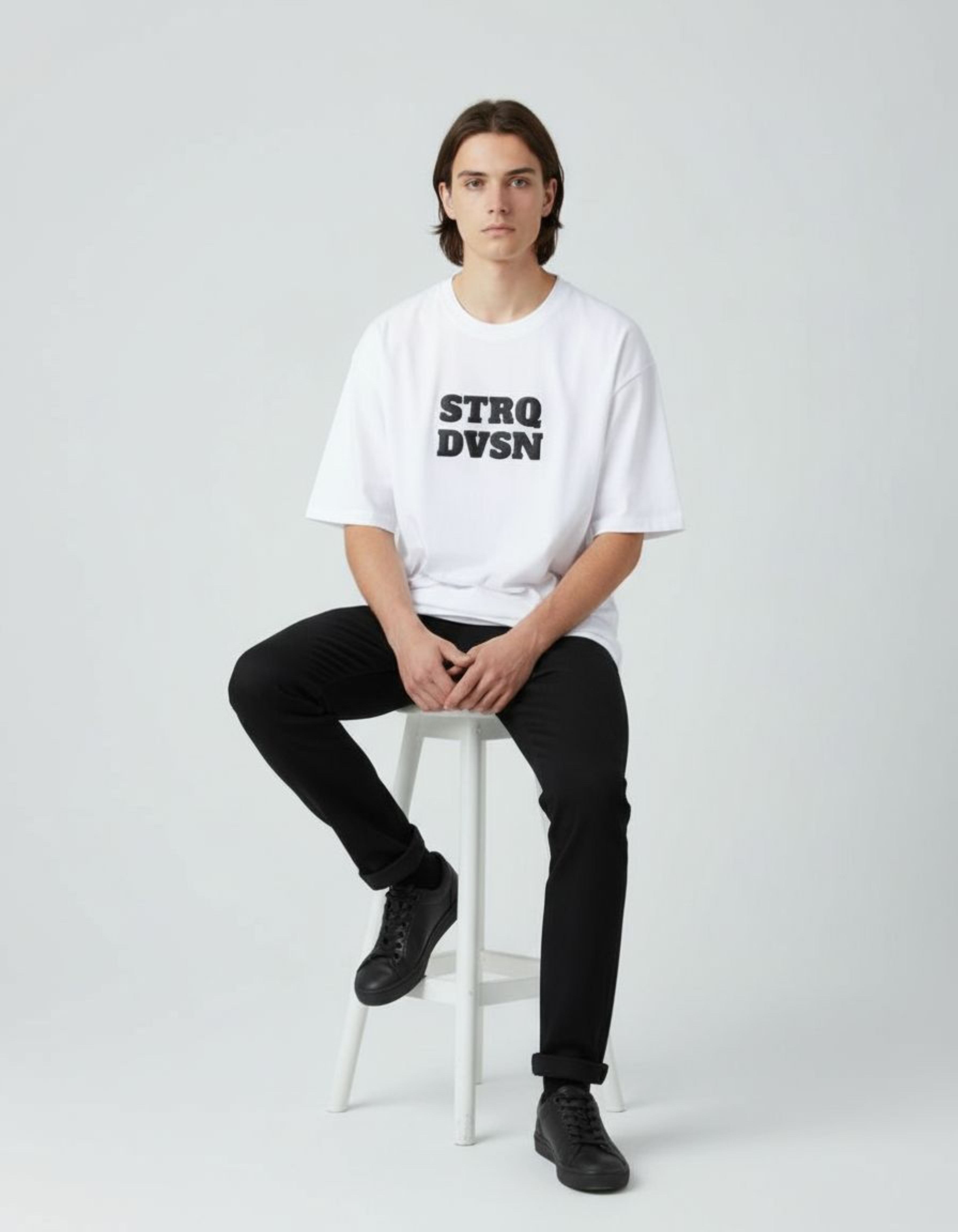 White STRQ DVSN Oversized Puff Print T-Shirt
