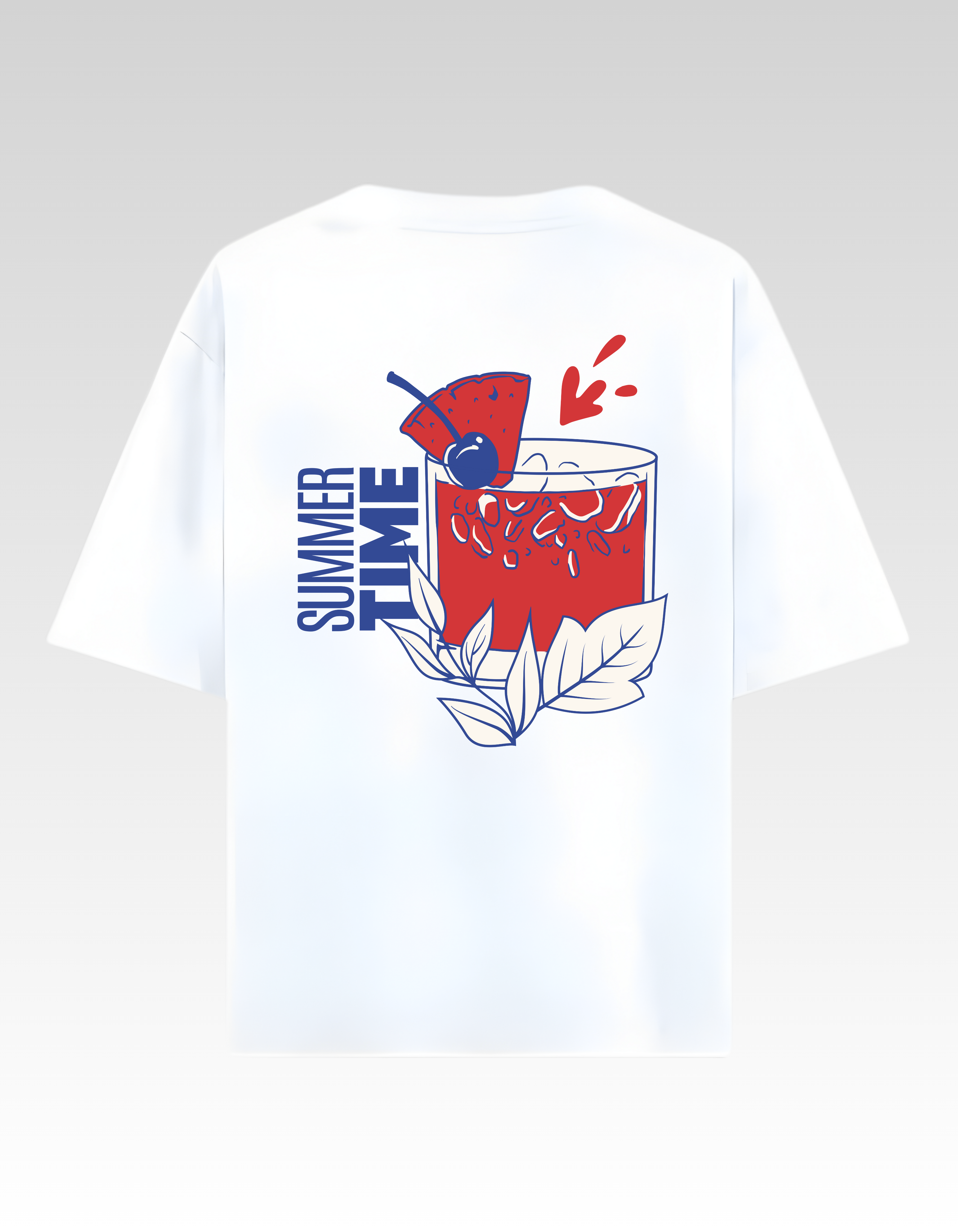 White Summer Time Oversized Printed T-Shirt