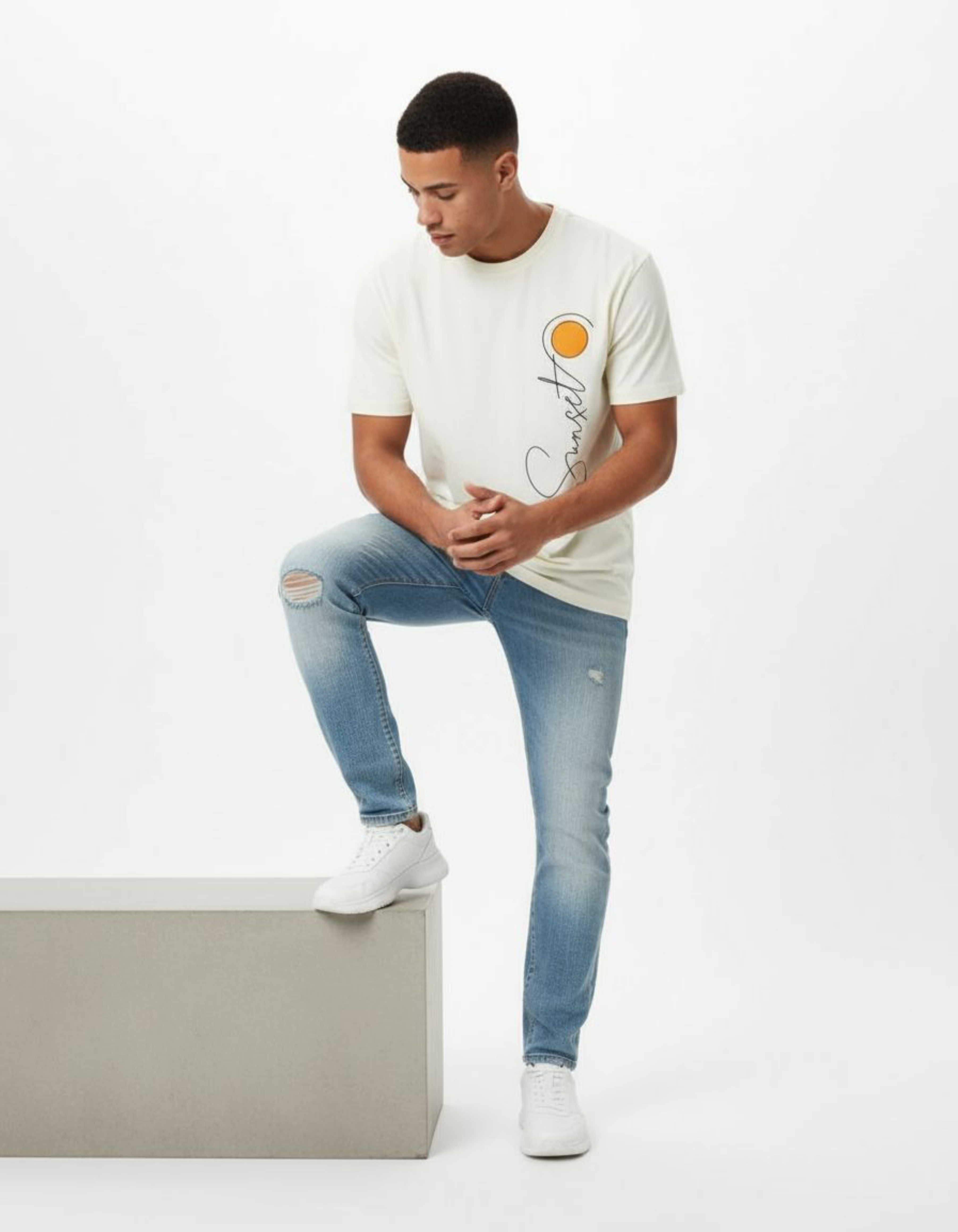 Off White Sunset Vertical Typography T-Shirt