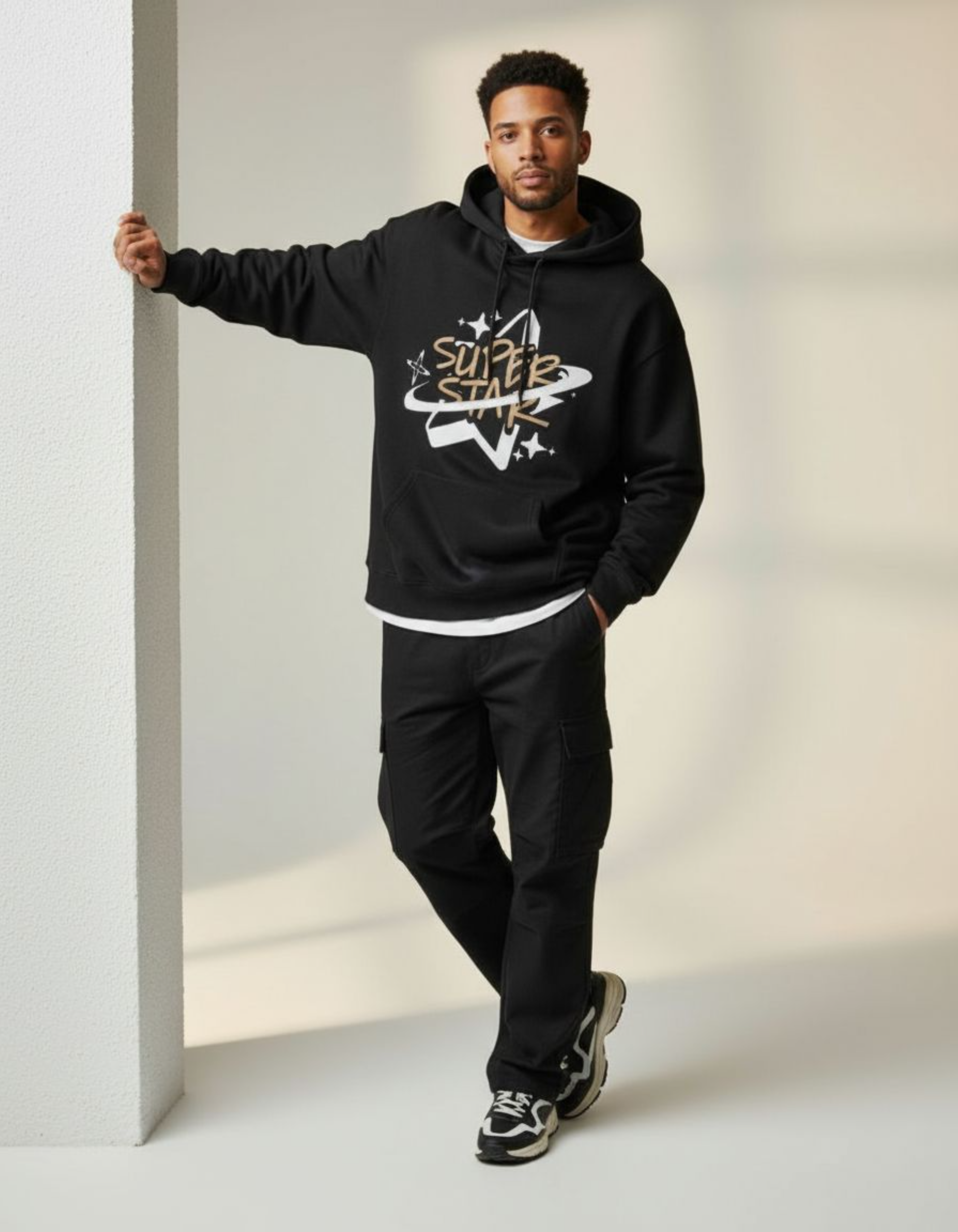 Black SuperStar Typography Oversized Hoodie