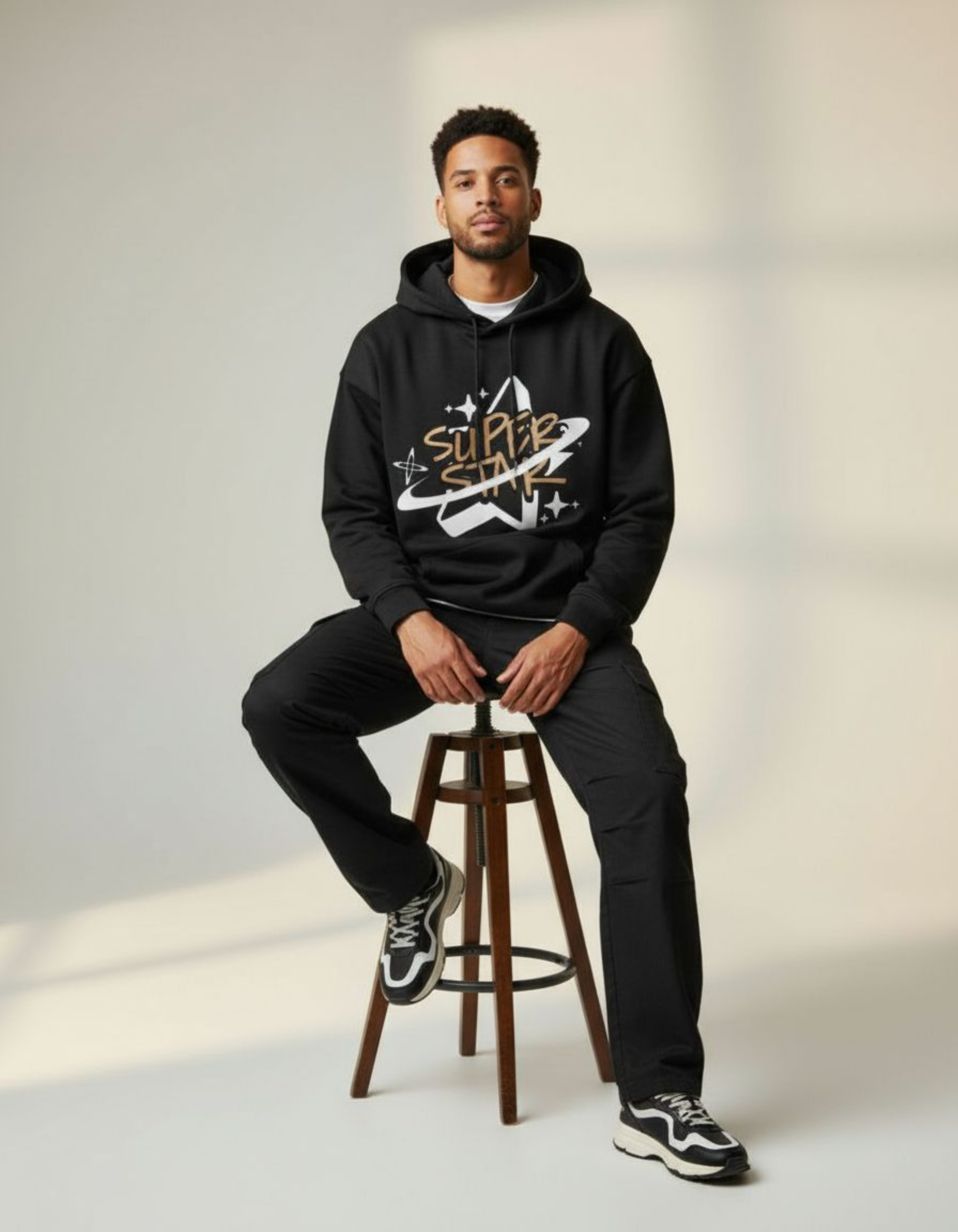 Black SuperStar Typography Oversized Hoodie