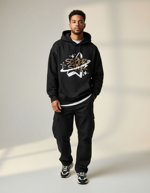 Black SuperStar Typography Oversized Hoodie