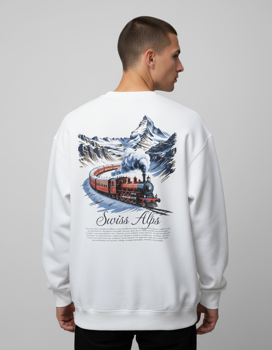 White Swiss Alps Printed Oversized Sweatshirt