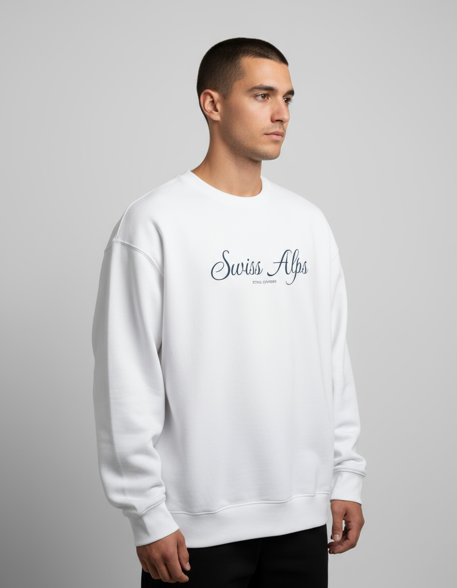 White Swiss Alps Printed Oversized Sweatshirt