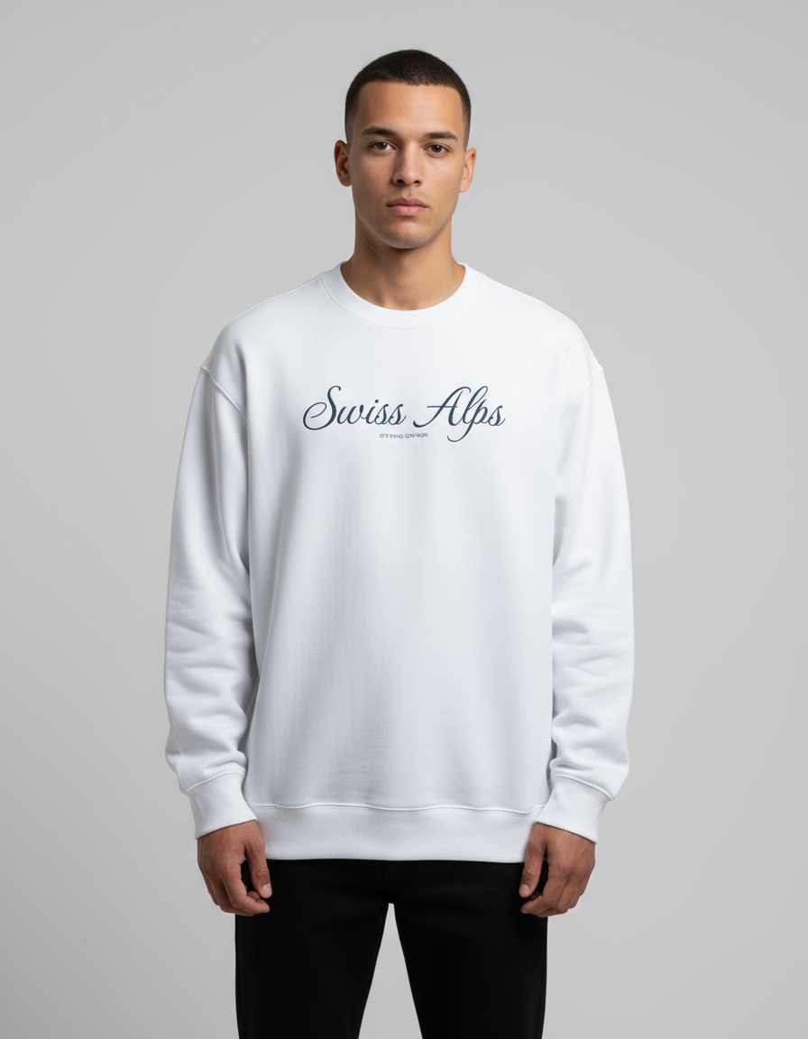 White Swiss Alps Printed Oversized Sweatshirt