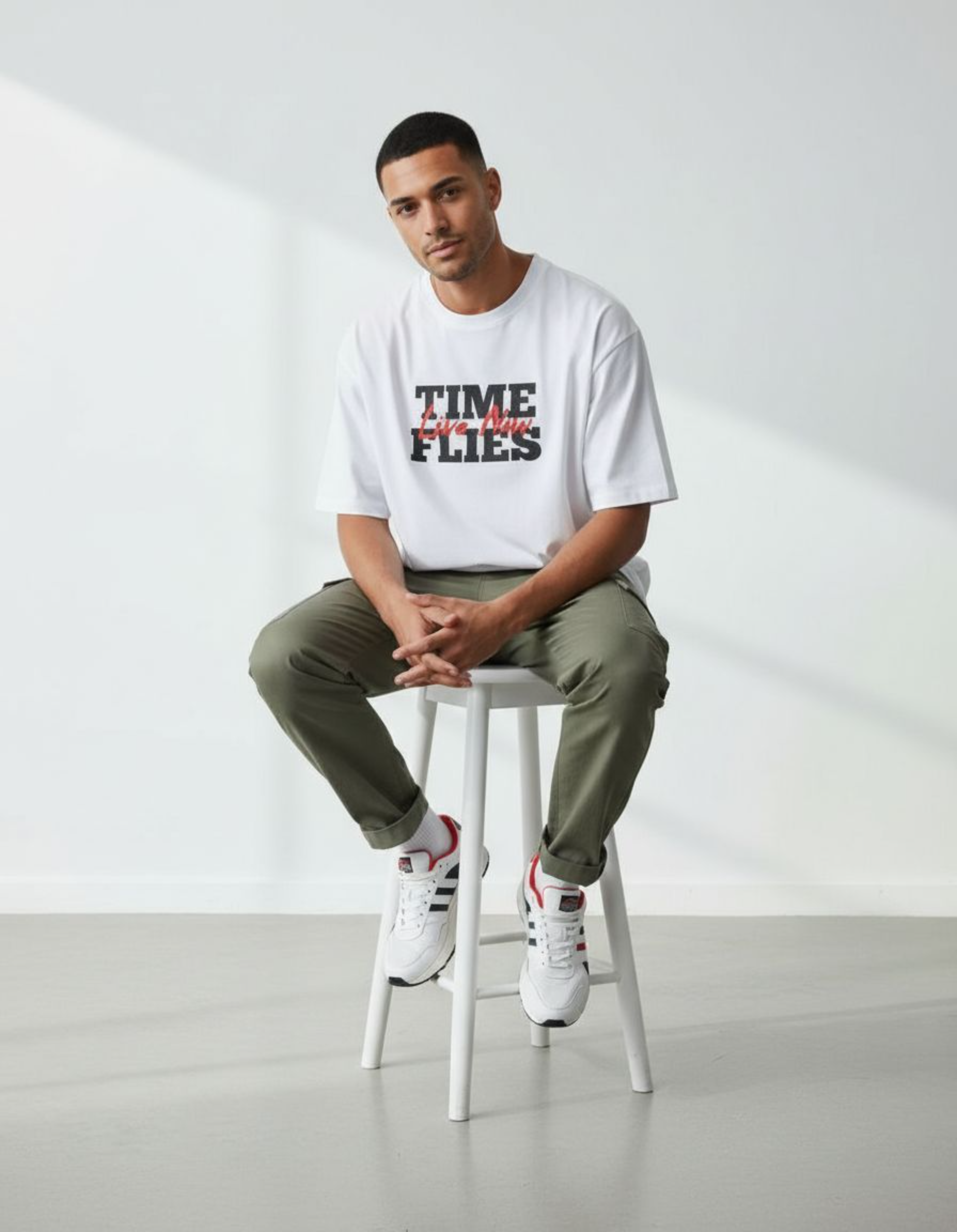 White Time Flies Oversized Typography T-Shirt