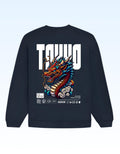 Navy Blue Tokyo Printed Oversized Sweatshirt