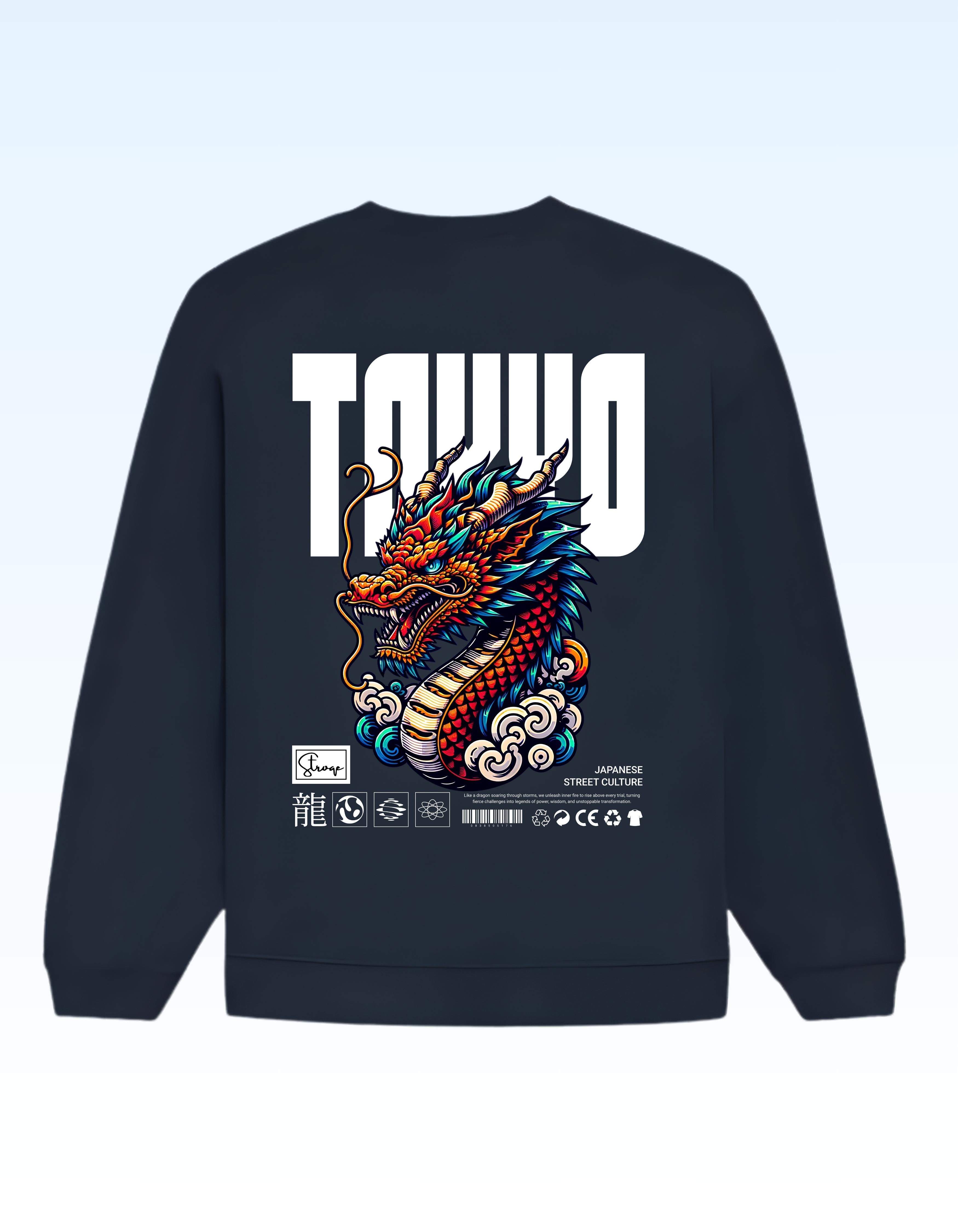 Navy Blue Tokyo Printed Oversized Sweatshirt