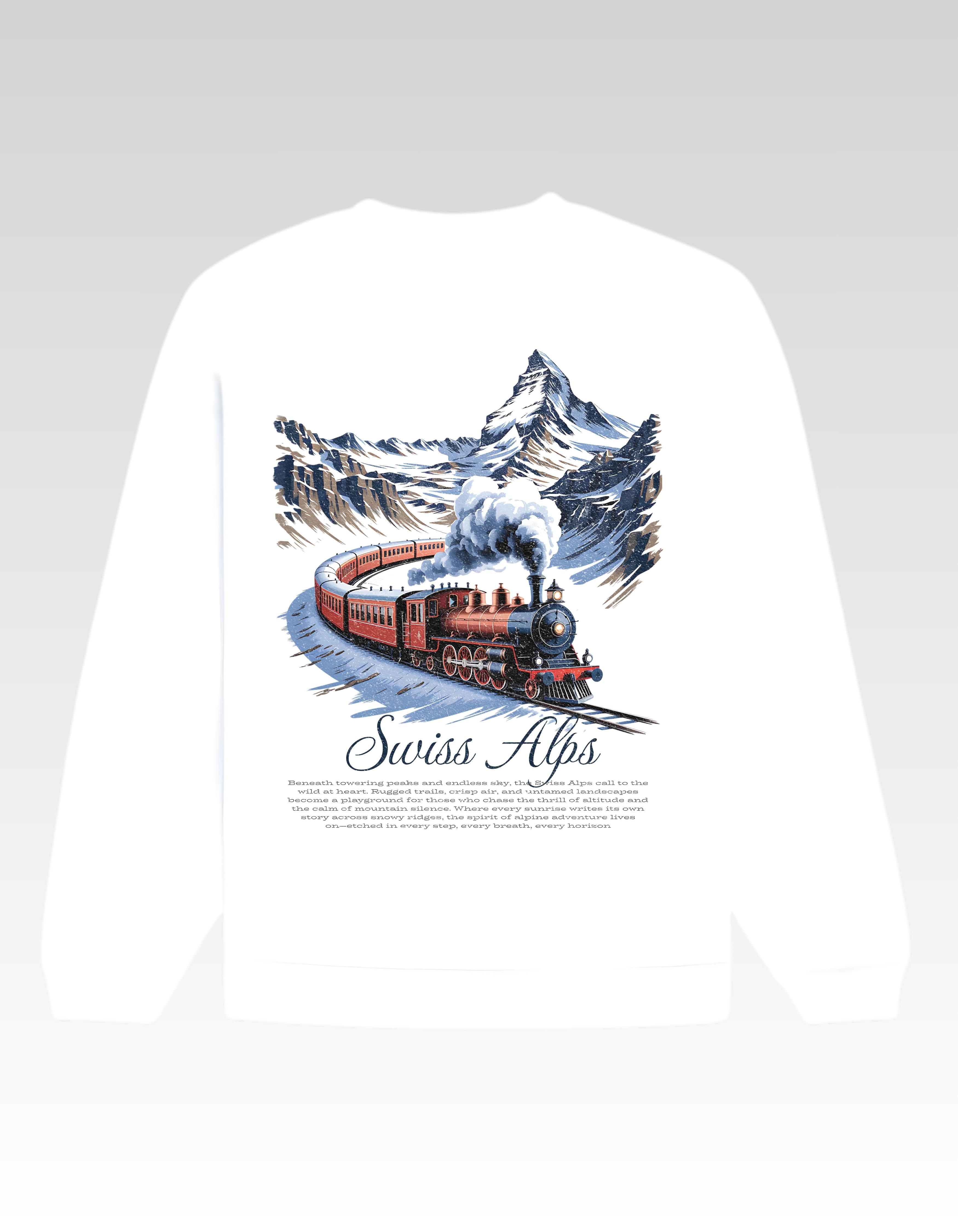 White Swiss Alps Printed Oversized Sweatshirt