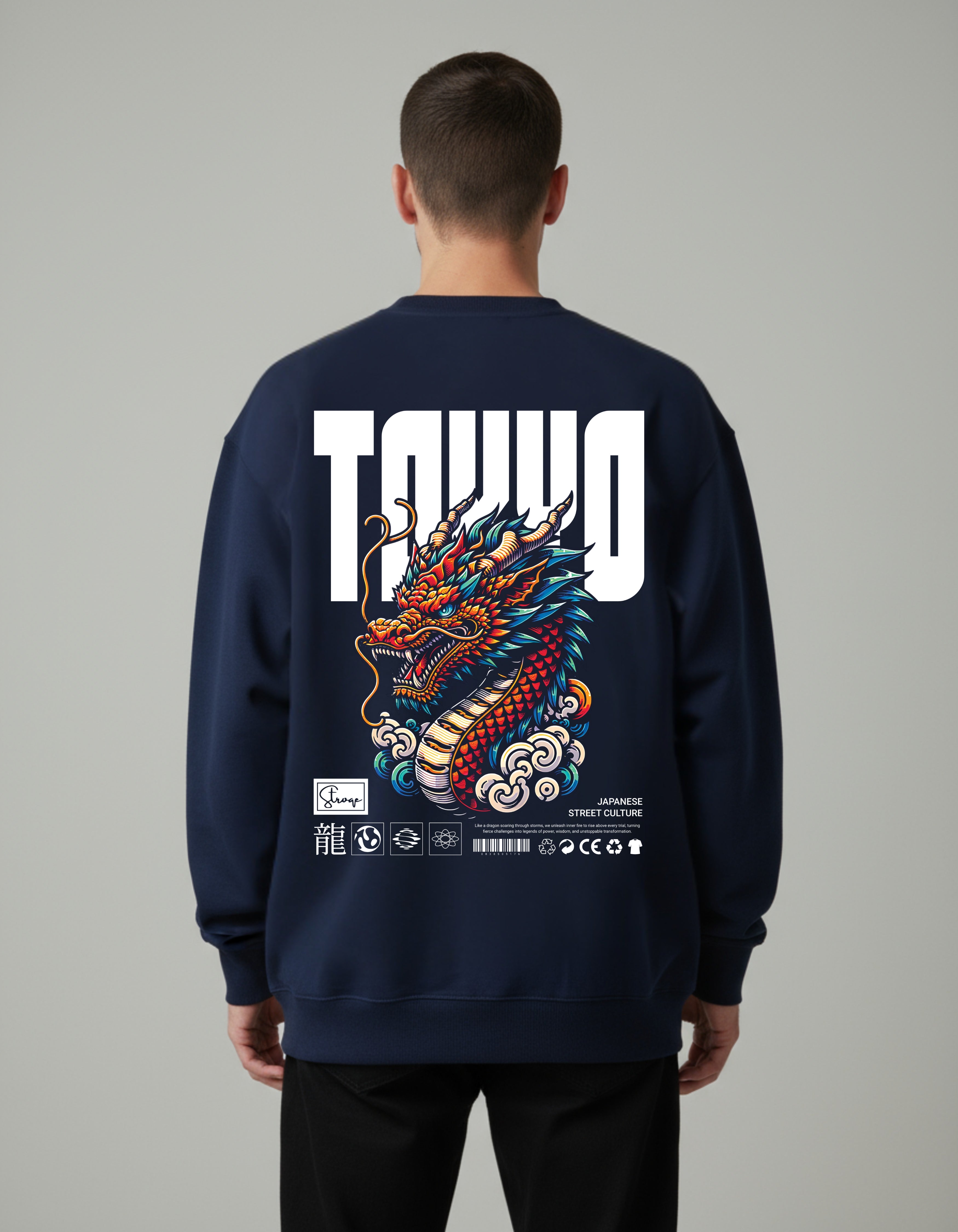 Navy Blue Tokyo Printed Oversized Sweatshirt