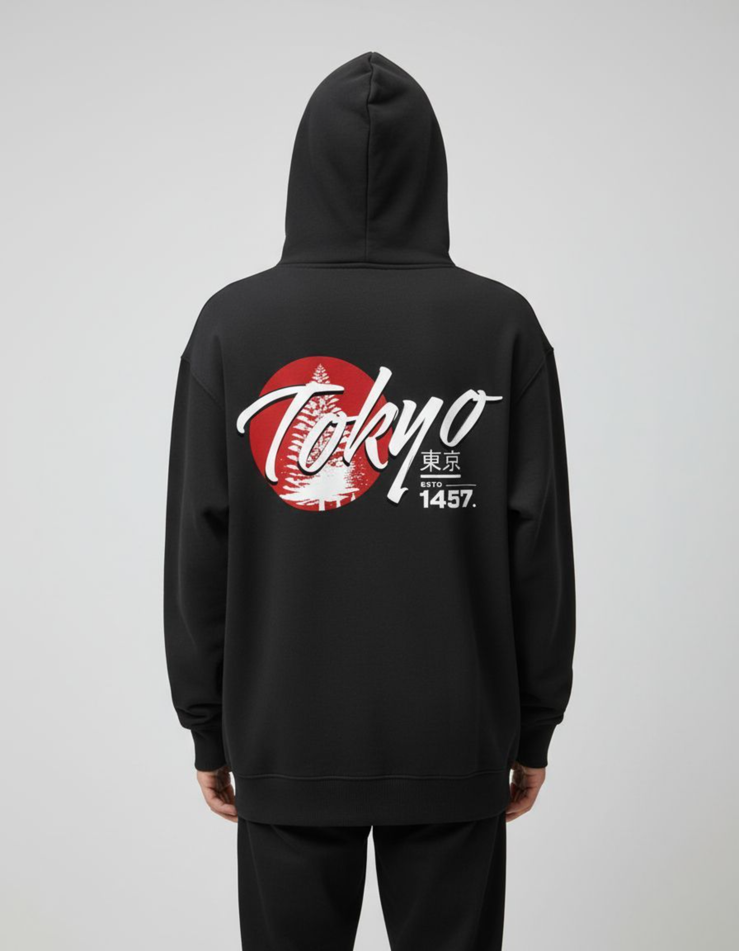 Black Tokyo Printed Oversized Hoodie
