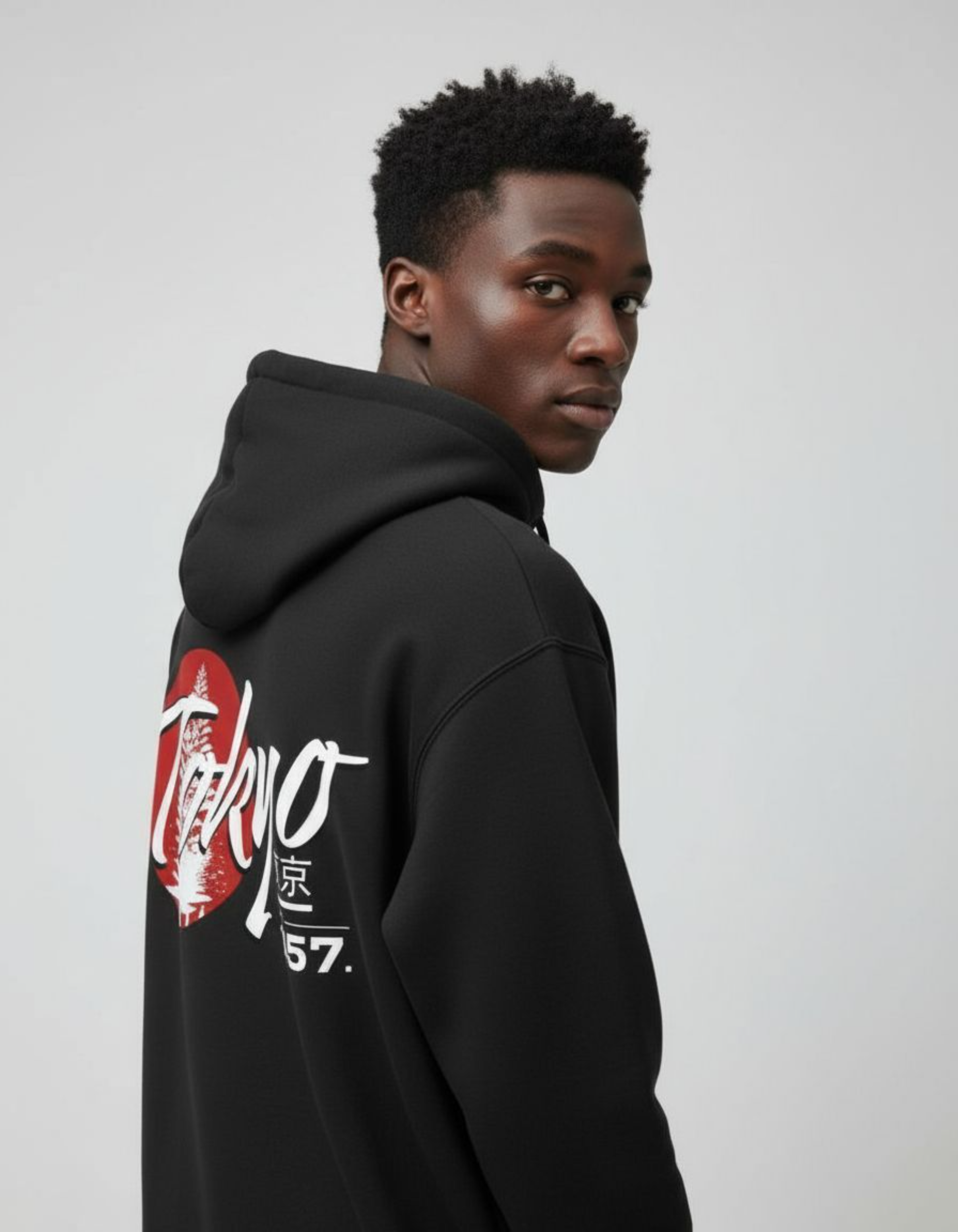 Black Tokyo Printed Oversized Hoodie