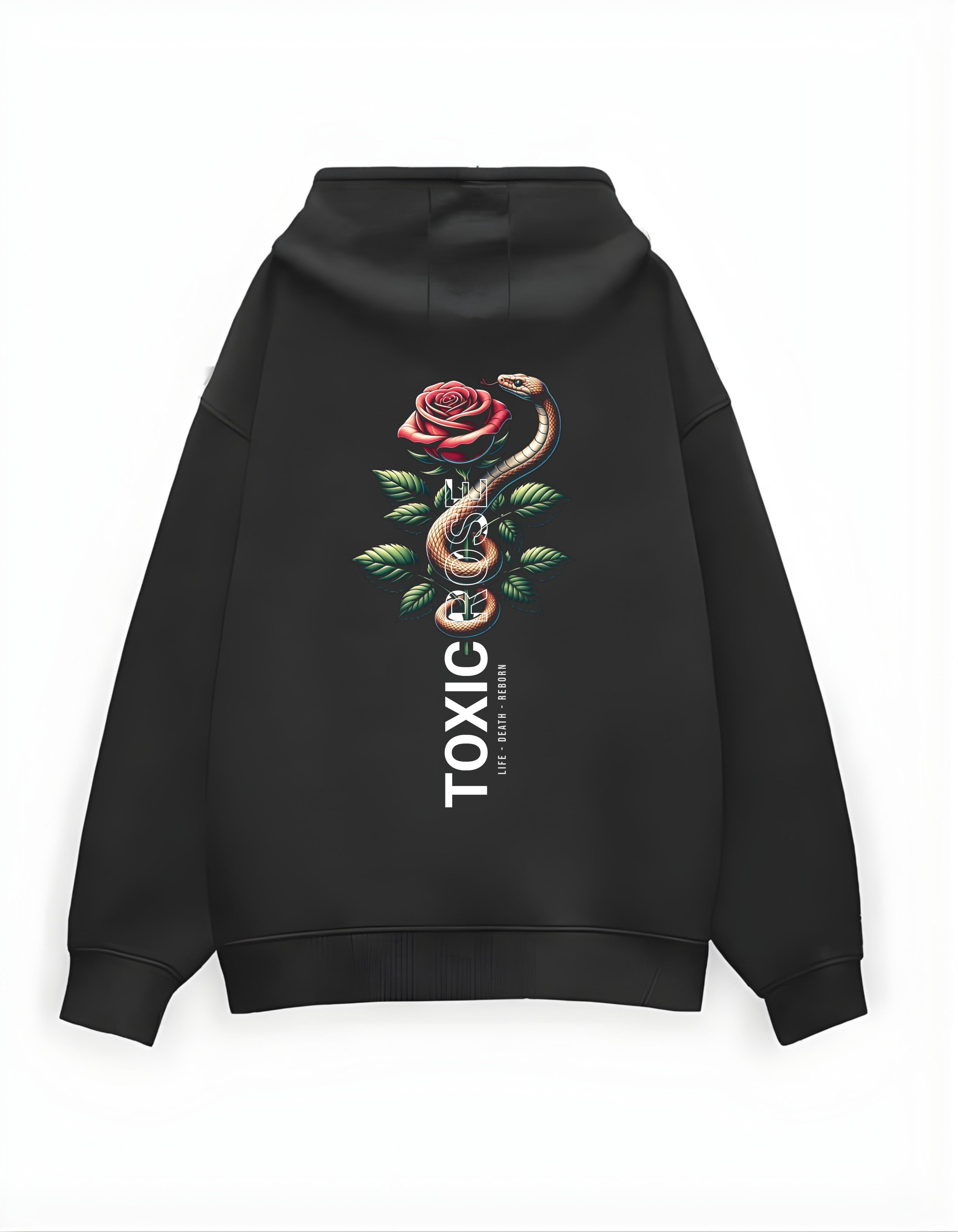 Black Toxic Rose Printed Oversized Hoodie