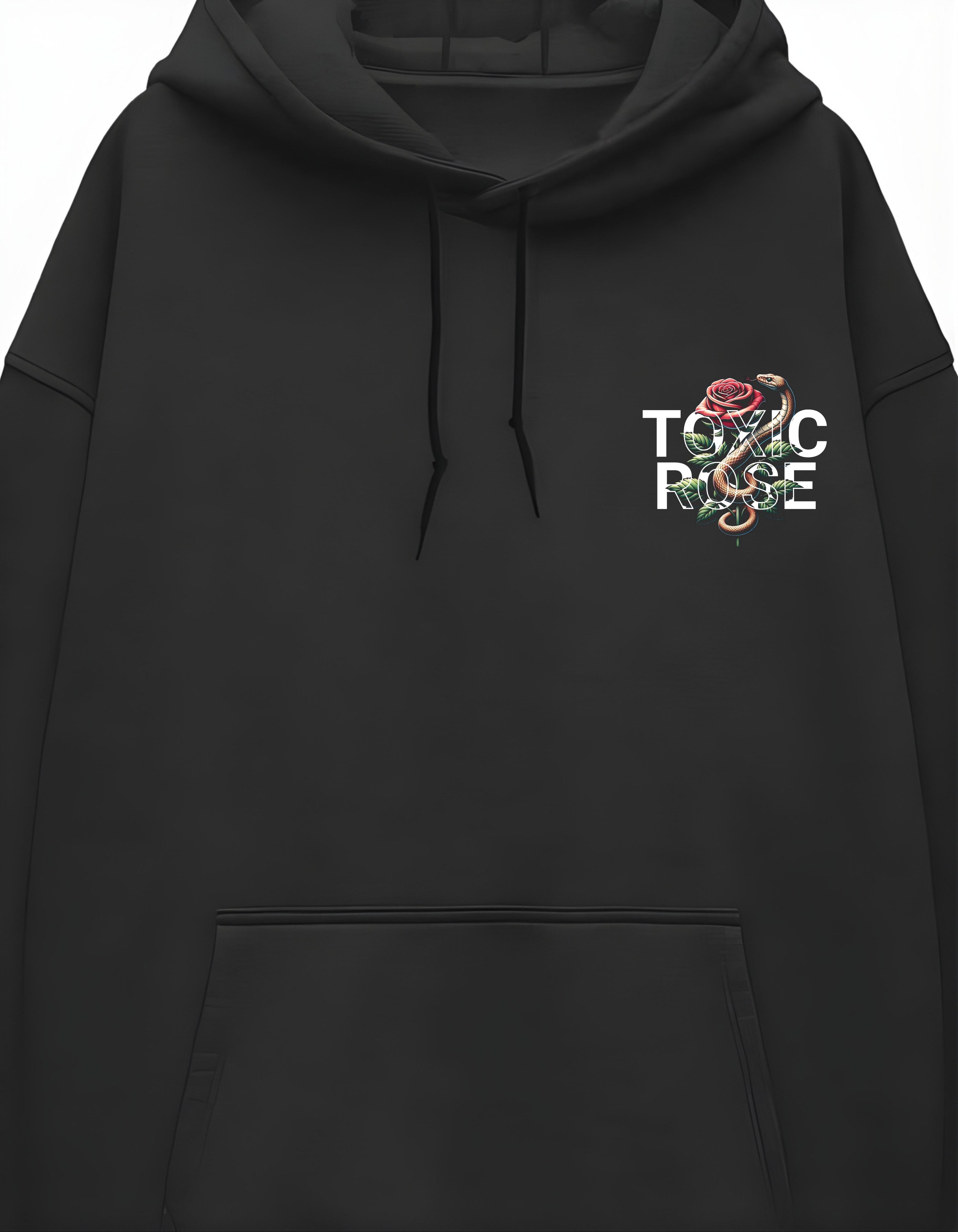 Black Toxic Rose Printed Oversized Hoodie