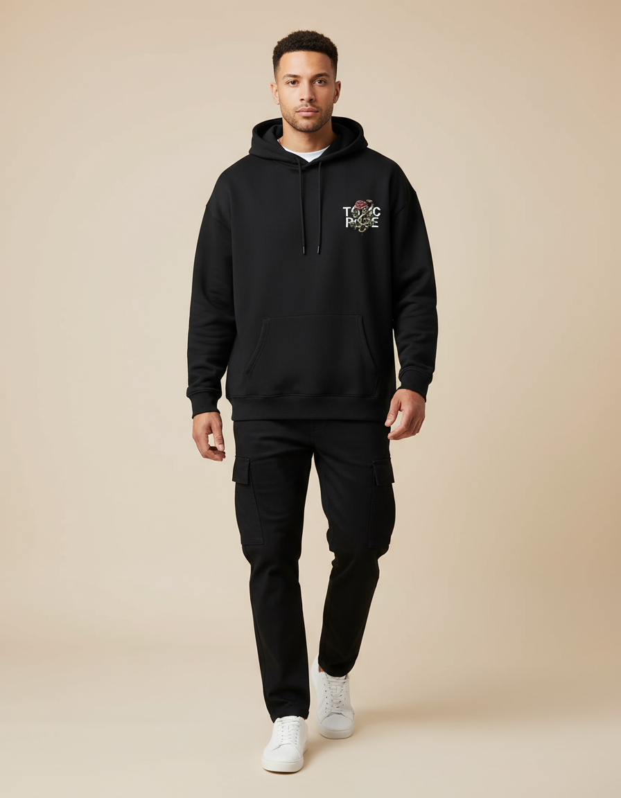 Black Toxic Rose Printed Oversized Hoodie