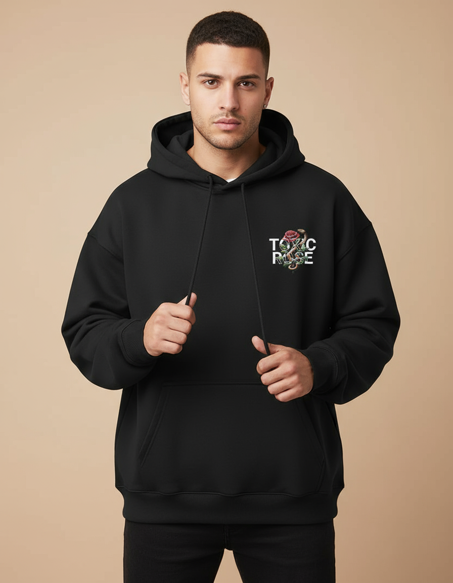 Black Toxic Rose Printed Oversized Hoodie