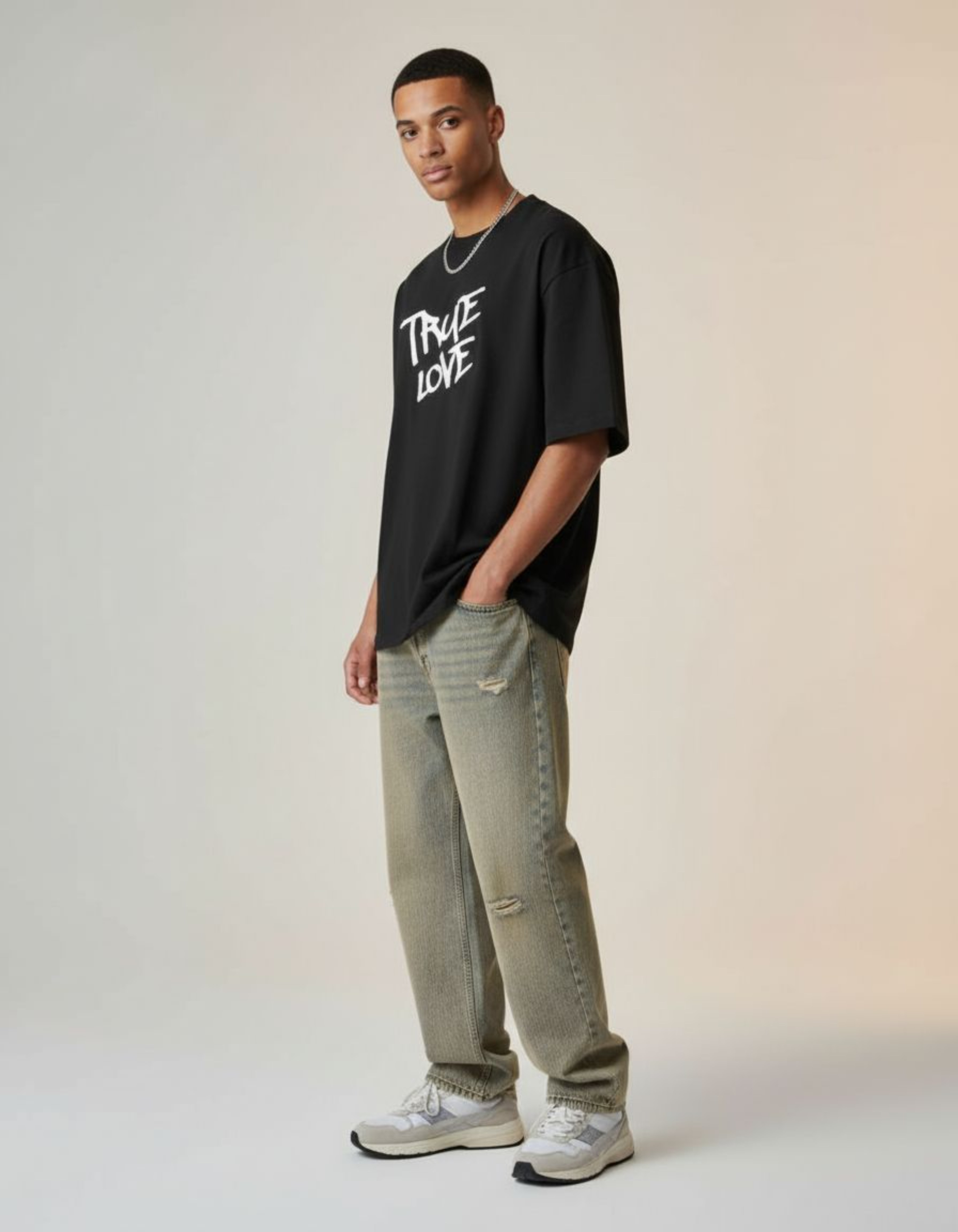 Black True Love Oversized Puff Print T-Shirt